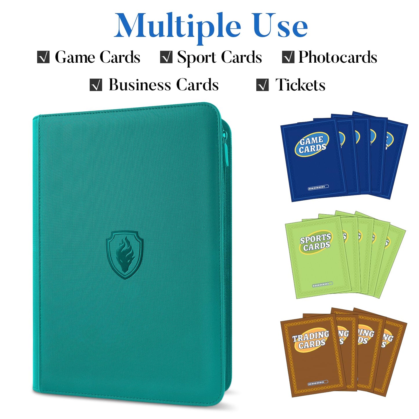 Fabmaker Premium Zip Card Binder 9 Pocket Album Turquoise PU Cover