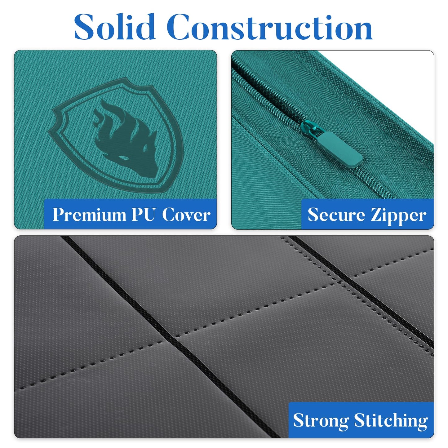 Fabmaker Premium Zip Card Binder 9 Pocket Album Turquoise PU Cover
