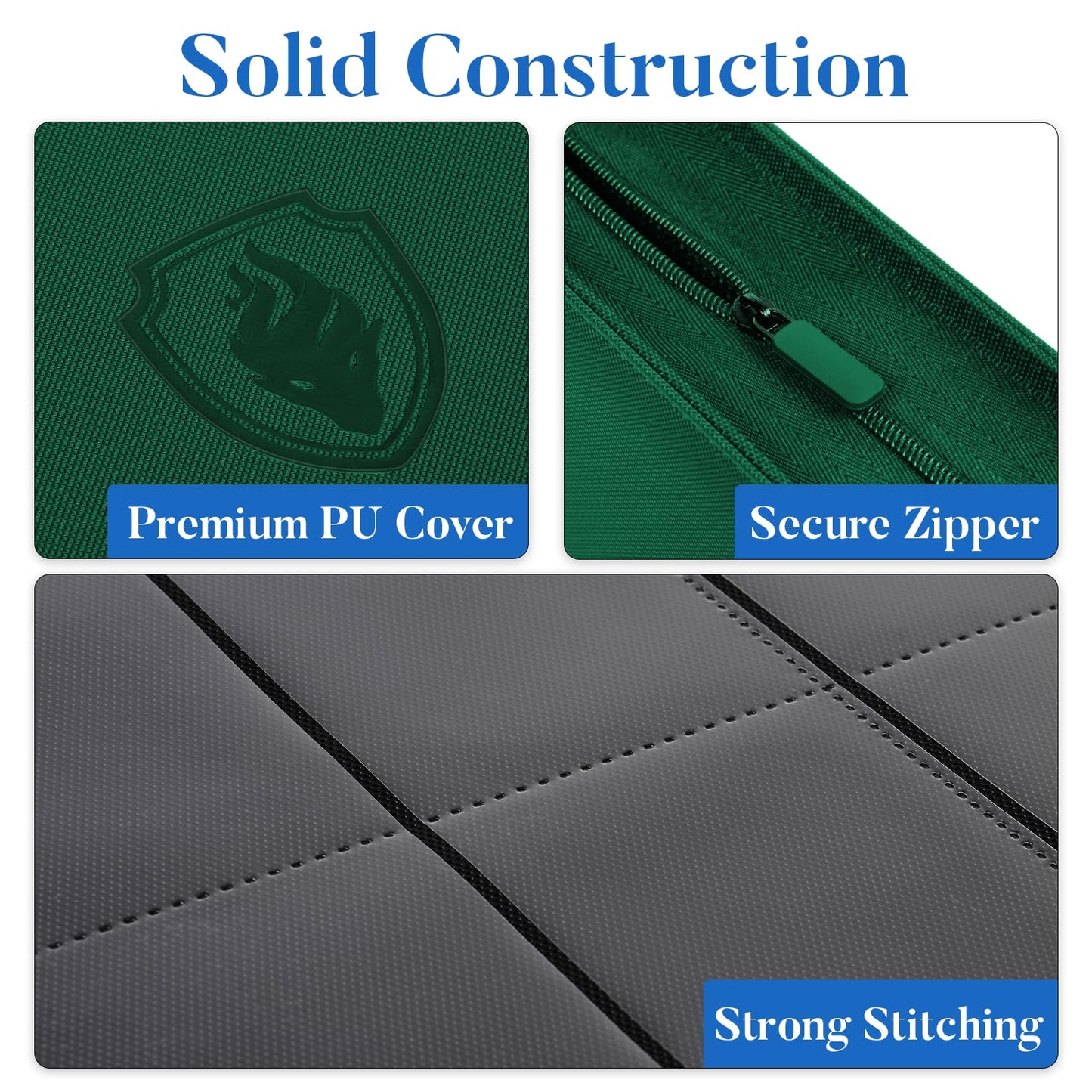 Fabmaker Premium Zip Card Binder – 9-Pocket PU Cover, Dark Green