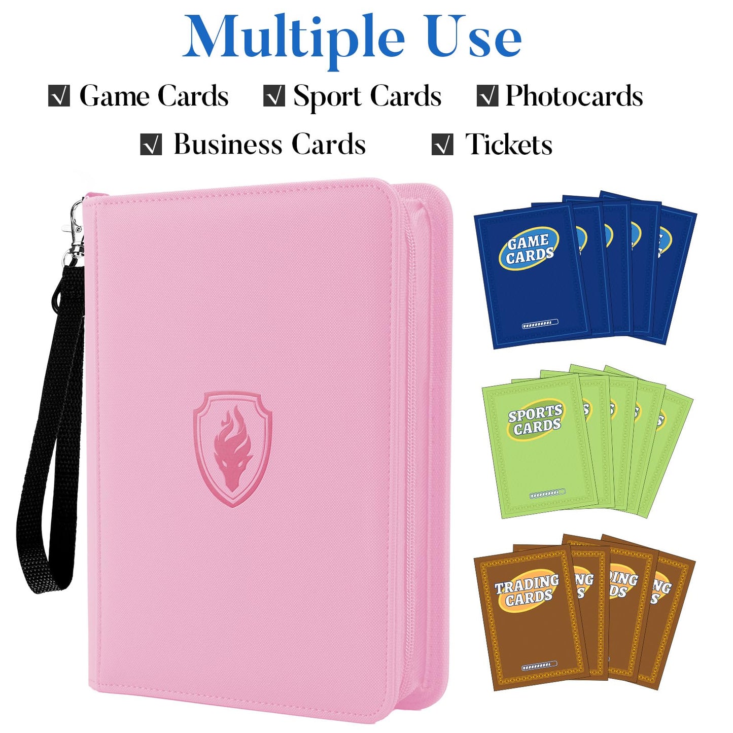 Fabmaker Premium 4-Pocket Zip Card Binder – 320-Card Capacity (Pink)