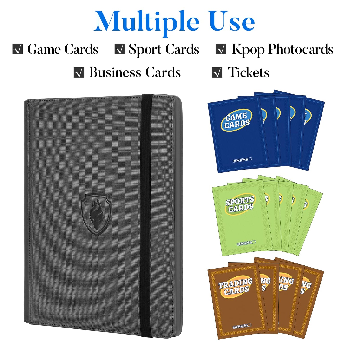 Fabmaker Premium 9-Pocket Card Binder for 360 Cards – Grey PU Cover