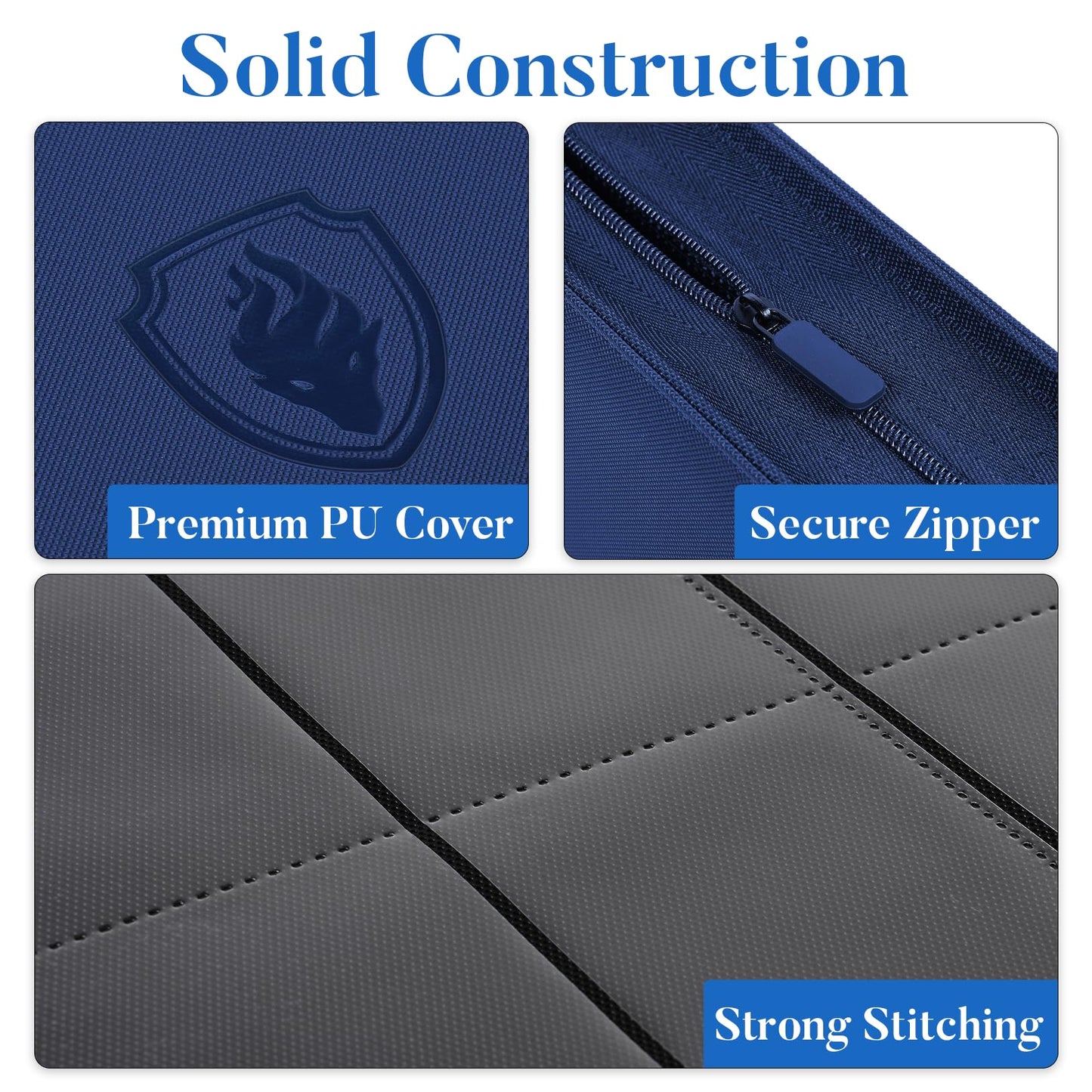 Fabmaker Premium Zip Card Binder – 9-Pocket 360 Card Album, Navy Blue
