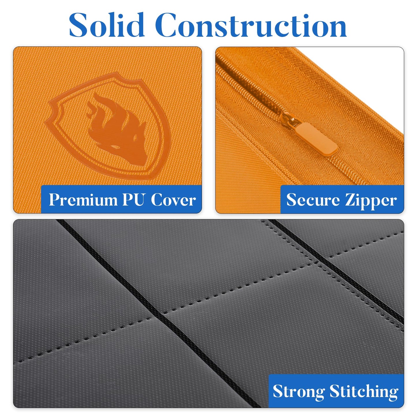 Fabmaker Premium Zip Card Binder – 9 Pocket Trading Card Album, Orange PU Cover
