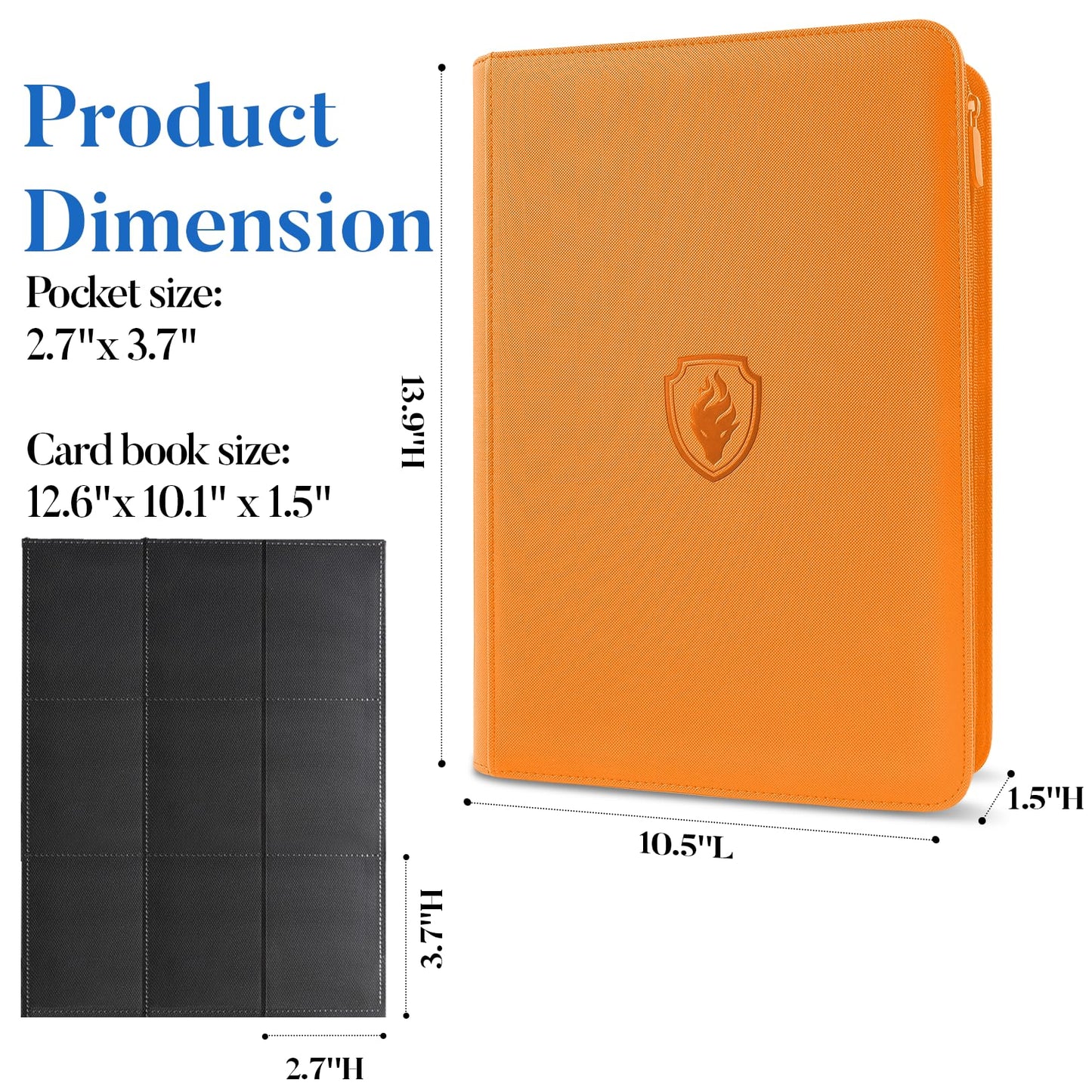 Fabmaker Premium Zip Card Binder – 9 Pocket Trading Card Album, Orange PU Cover