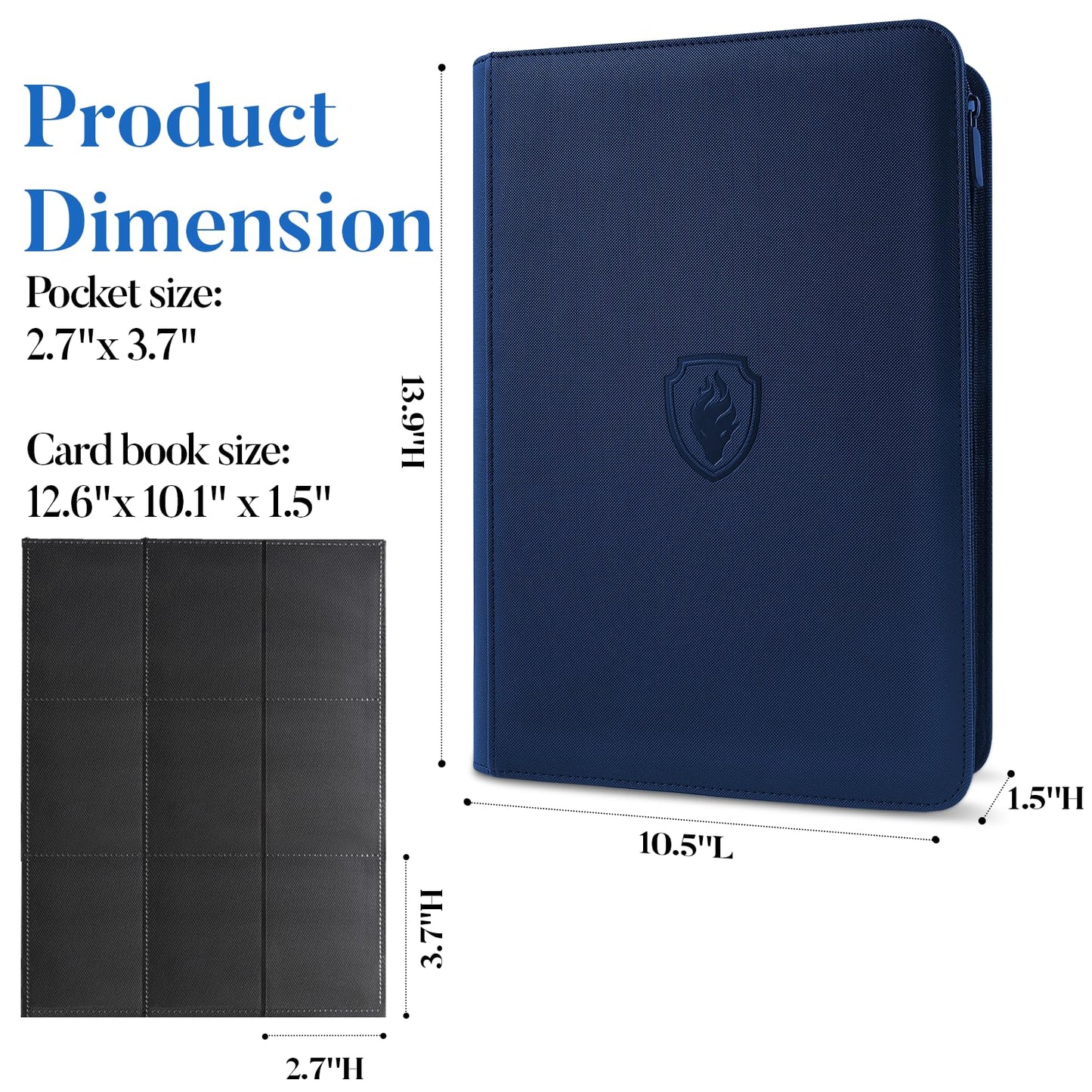 Fabmaker Premium Zip Card Binder – 9-Pocket 360 Card Album, Navy Blue