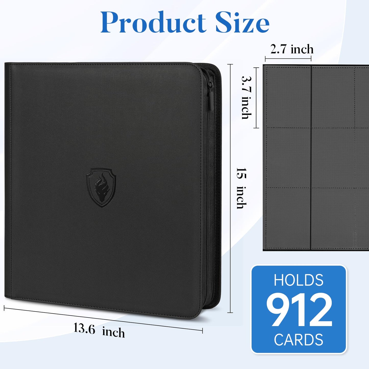 Fabmaker Premium Zip Card Binder — 912-Card Capacity, 12-Pocket Album, Navy Blue