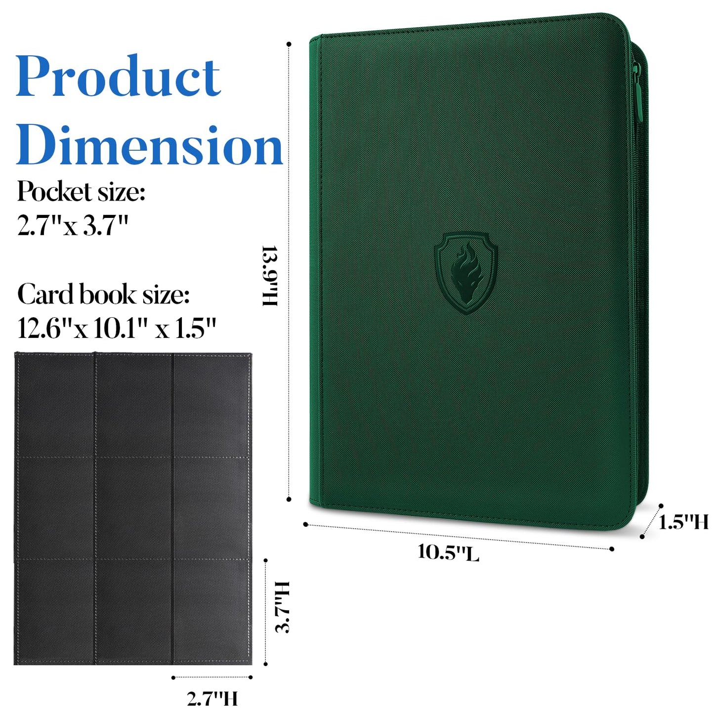 Fabmaker Premium Zip Card Binder – 9-Pocket PU Cover, Dark Green