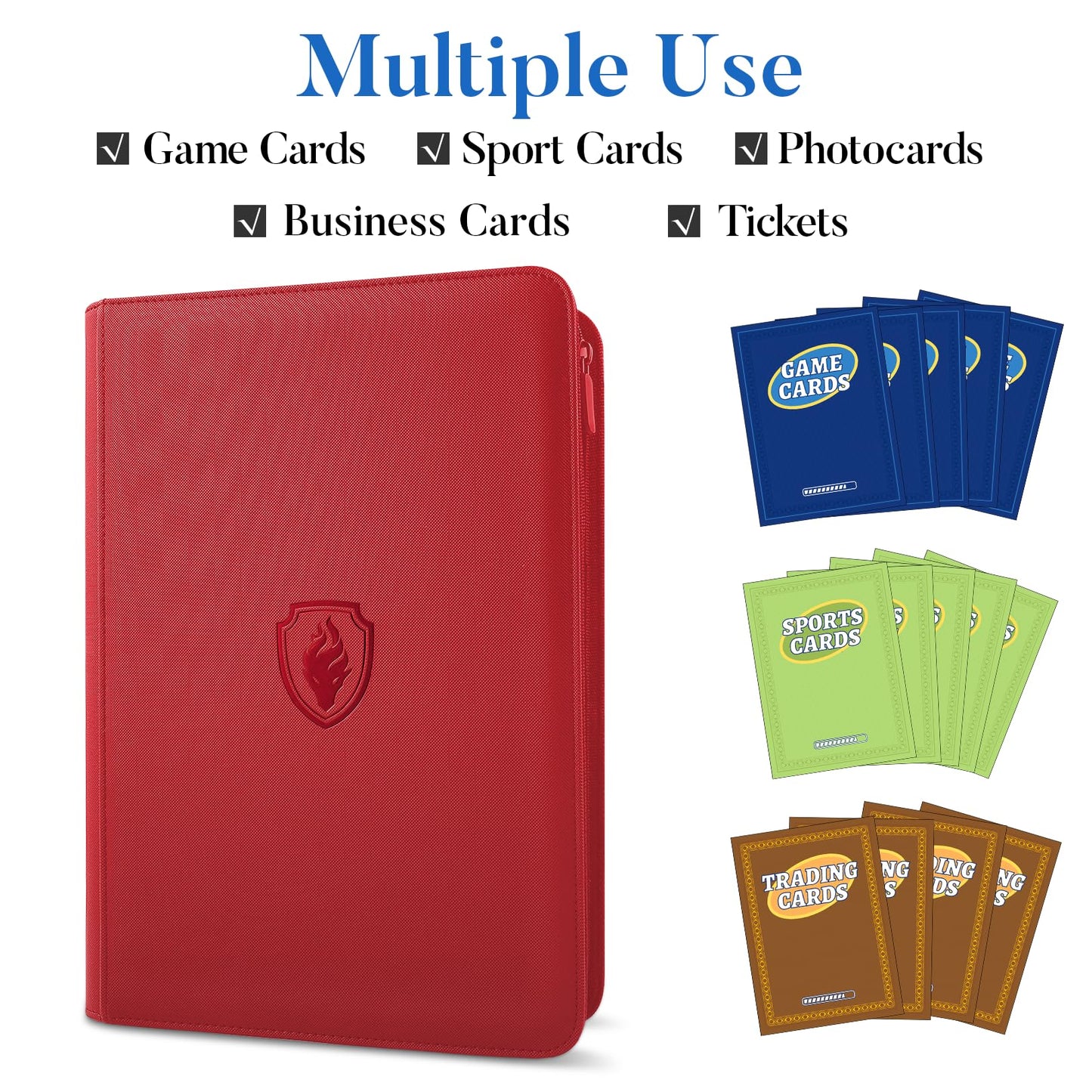 Fabmaker Premium Zip Card Binder — 9 Pocket PU Cover, Red, 360 Card Capacity