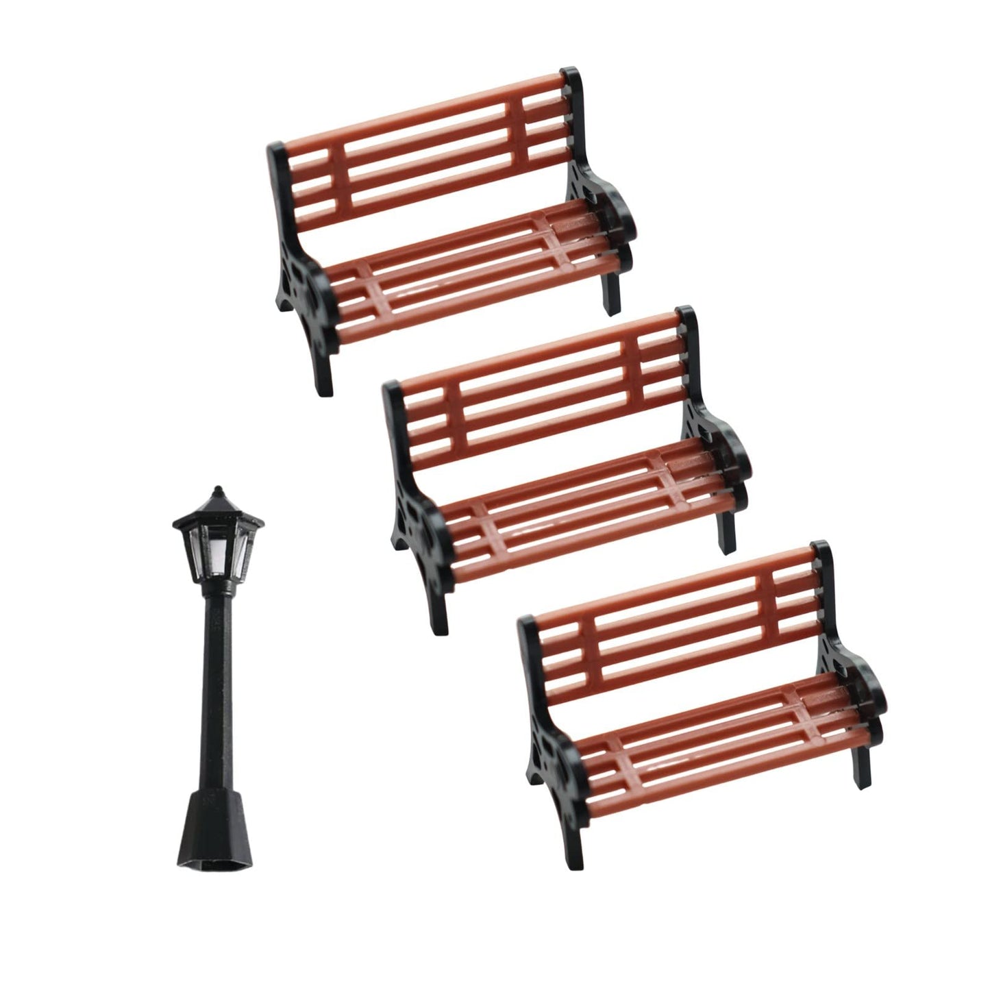 FABMODE 3 Pcs Christmas Dollhouse Benches & Mini Street Lamp - 1:25 Scale