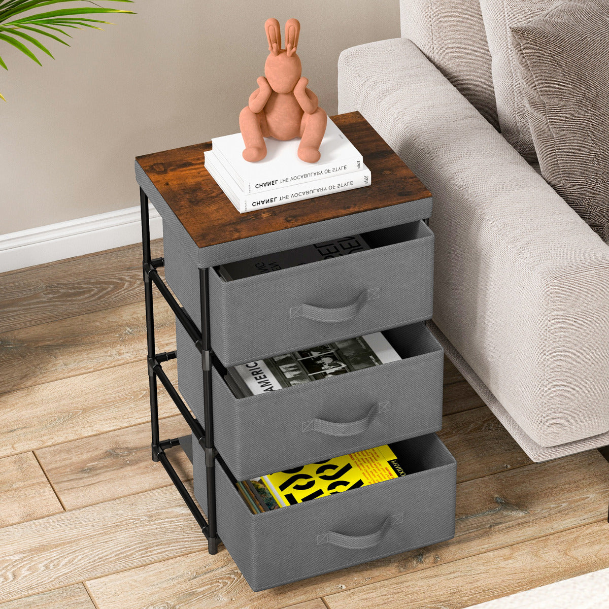 Fabric Storage Organizer Tower Unit Set of 2 with Removable Lid-Black