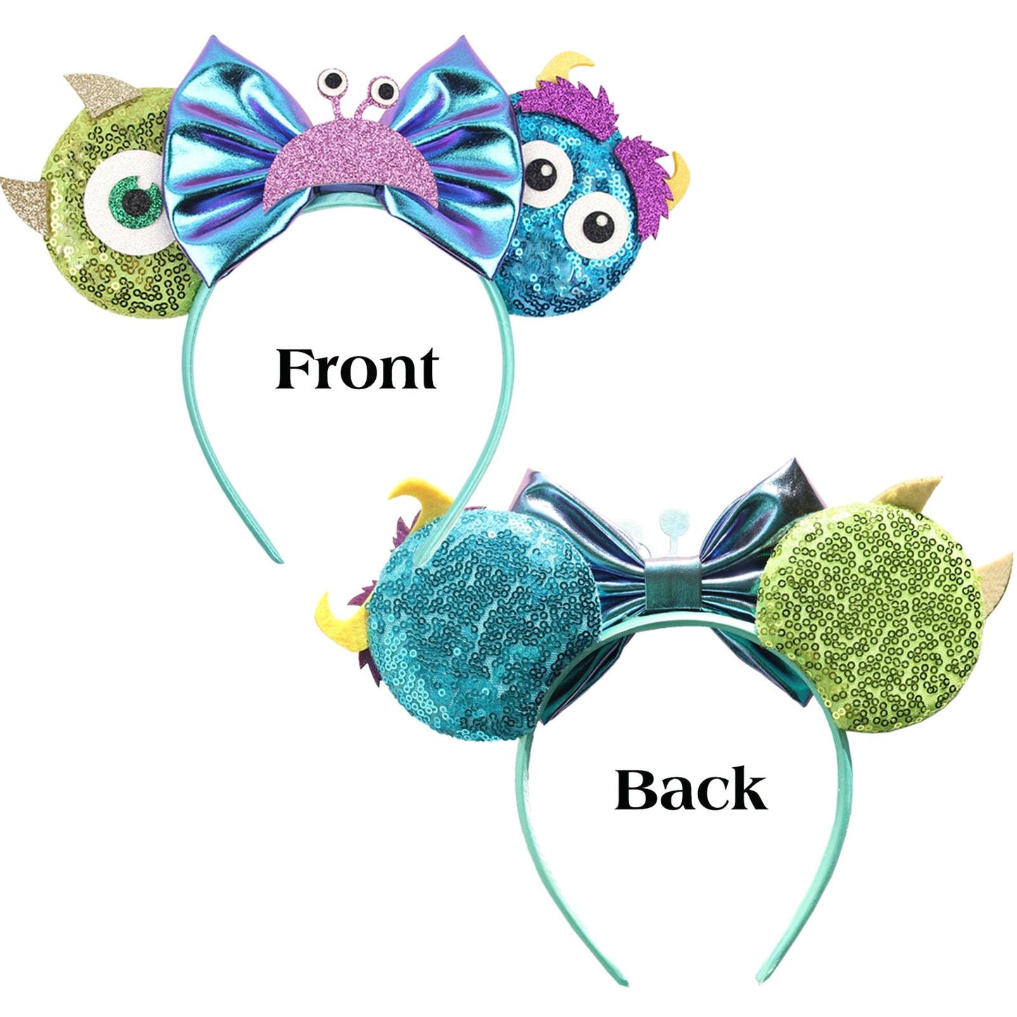 FACHPINT Monsters Ears for Party - Sulley Blue Sequin & Green Mr.Q Ears Photo Prop (1pc)