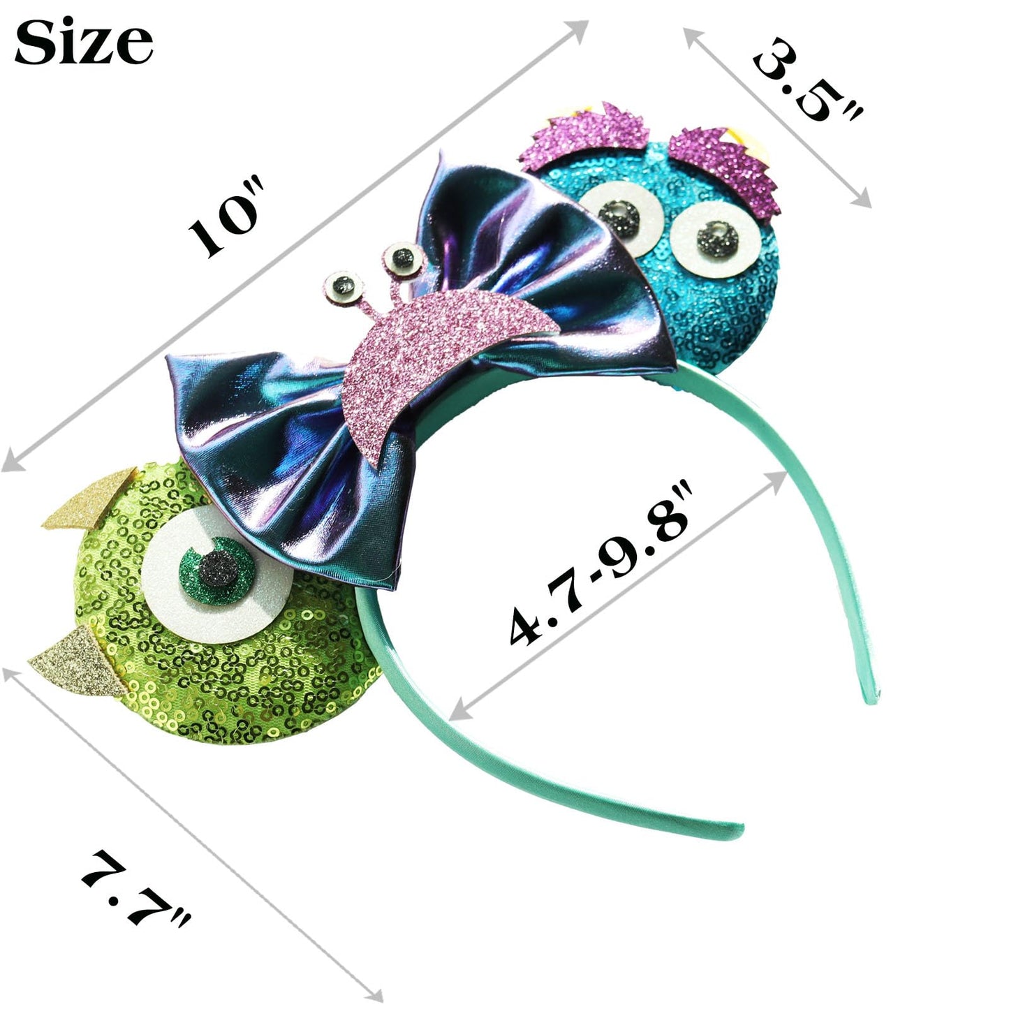 FACHPINT Monsters Ears for Party - Sulley Blue Sequin & Green Mr.Q Ears Photo Prop (1pc)