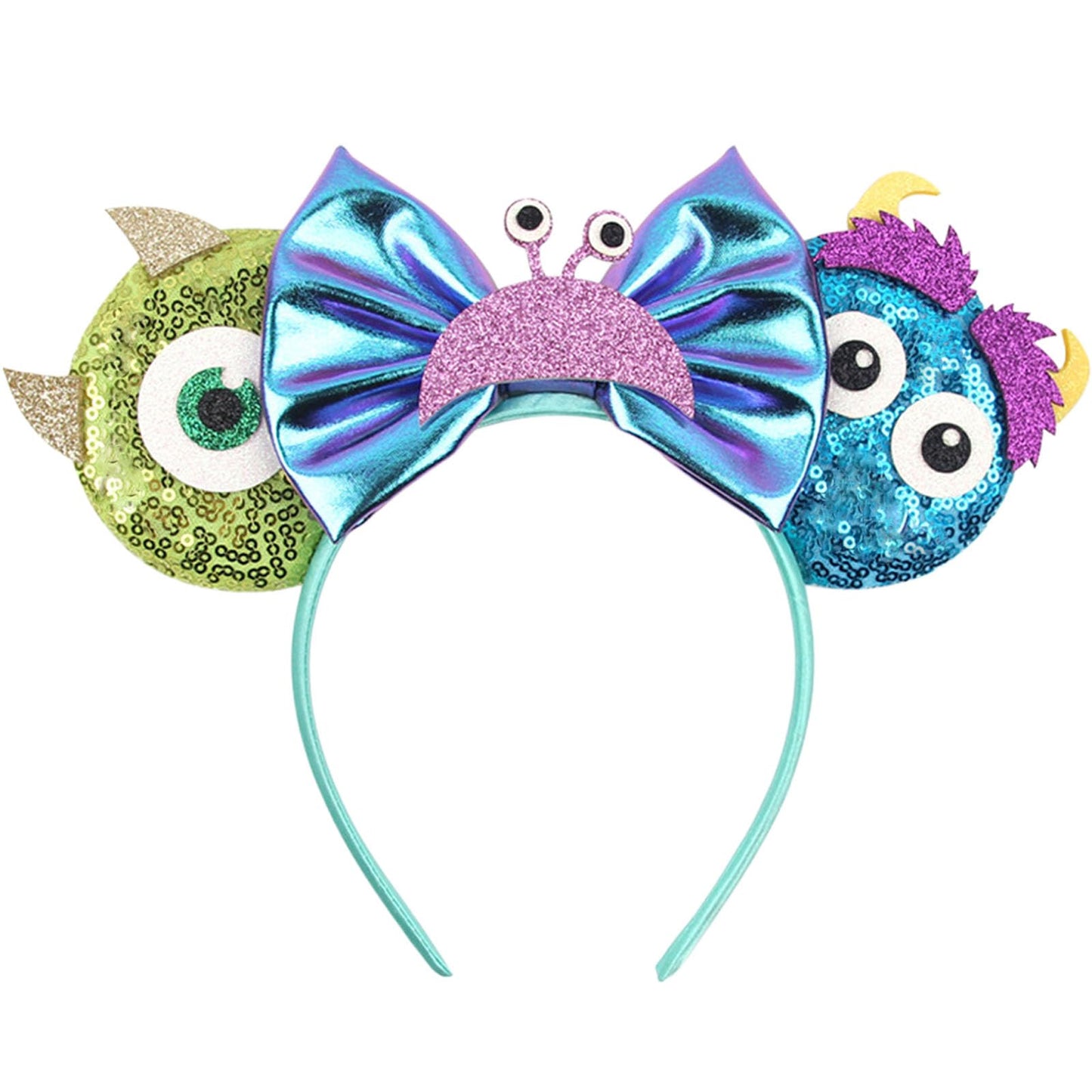 FACHPINT Monsters Ears for Party - Sulley Blue Sequin & Green Mr.Q Ears Photo Prop (1pc)