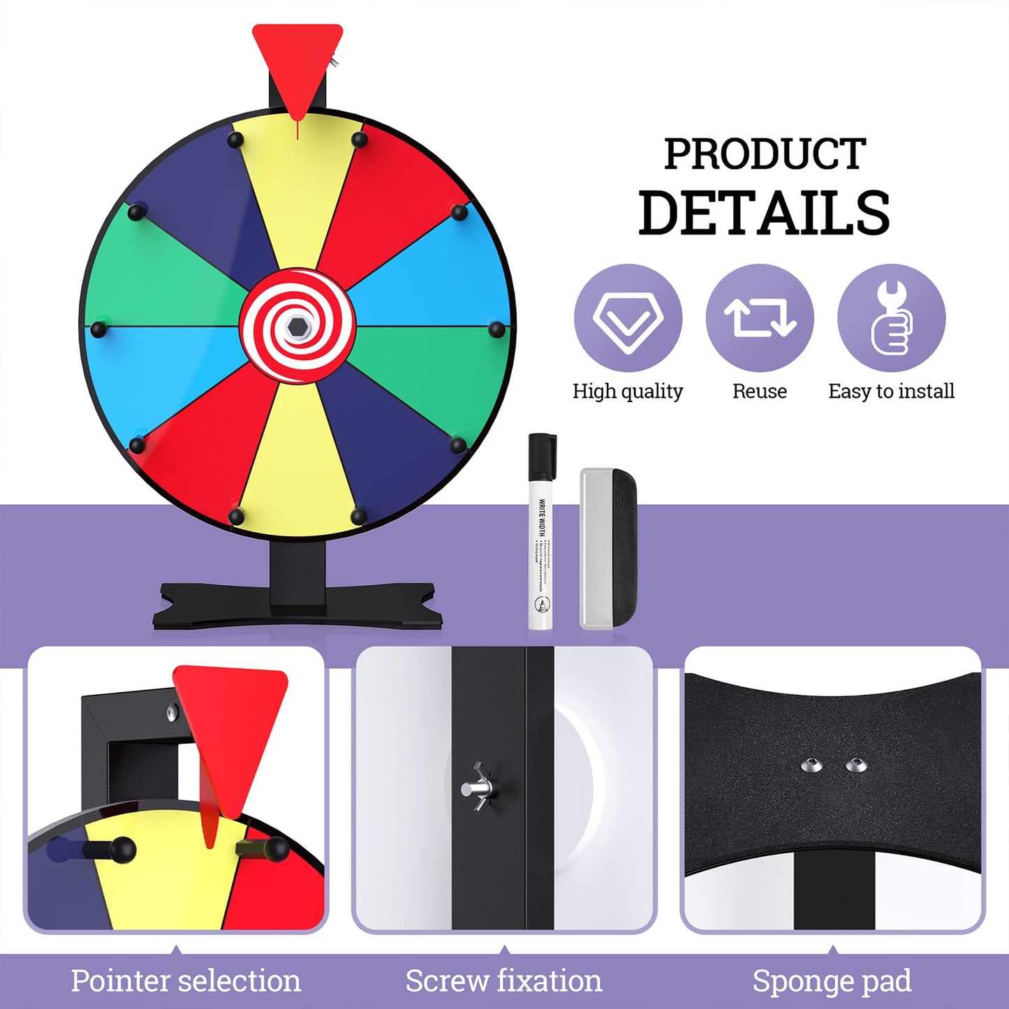 Facilife 12 Inch Prize Wheel – 10-Slot Color Spinner with Stand for Trade Shows & Events