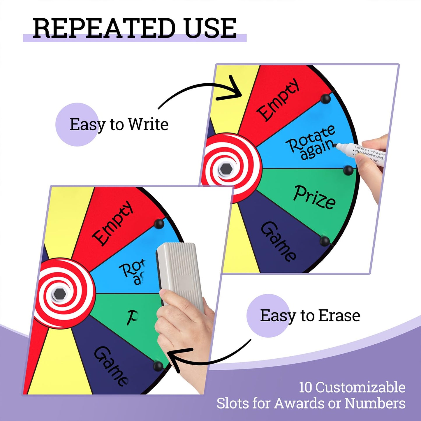 Facilife 12 Inch Prize Wheel – 10-Slot Color Spinner with Stand for Trade Shows & Events