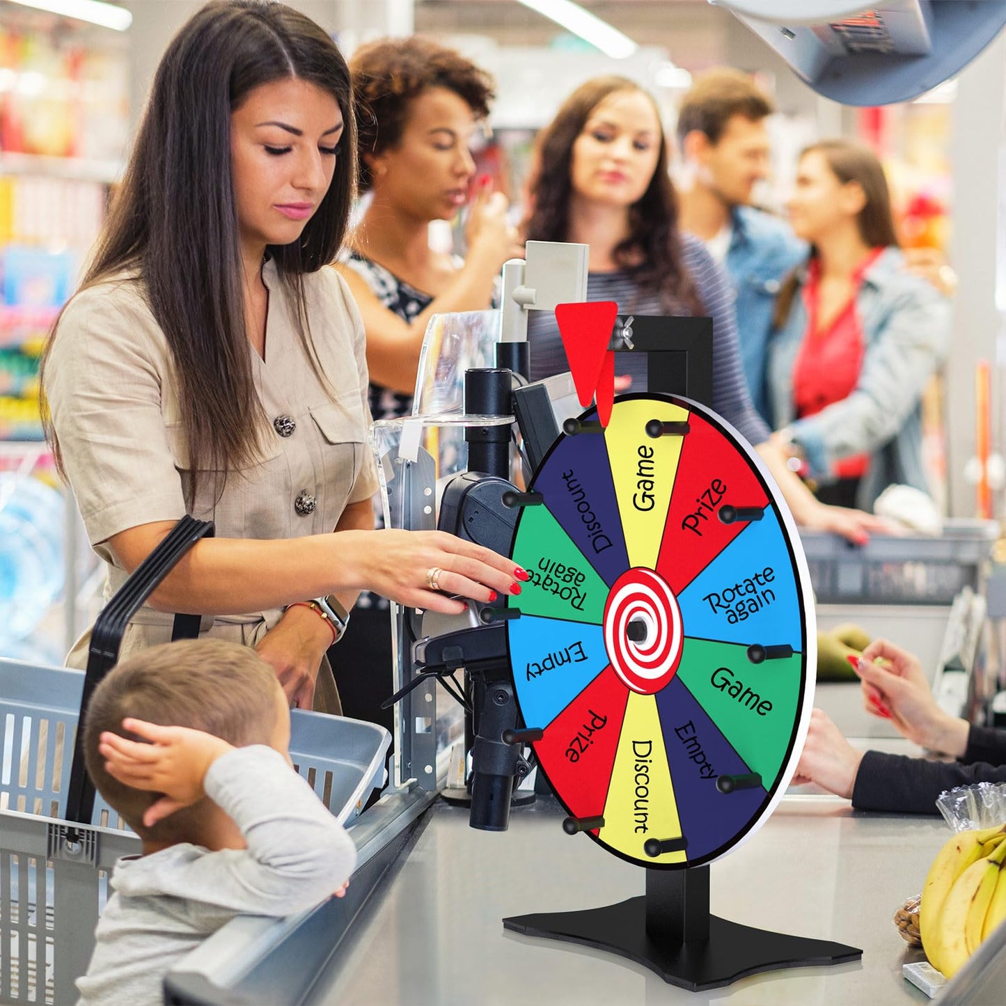 Facilife 12 Inch Prize Wheel – 10-Slot Color Spinner with Stand for Trade Shows & Events