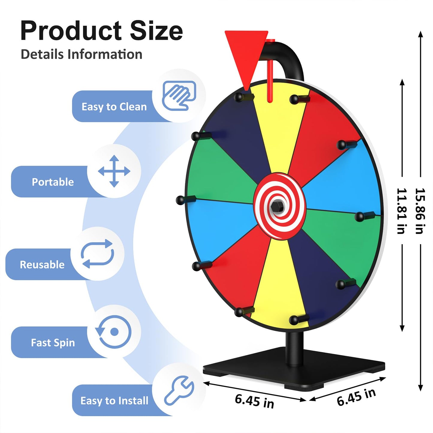 Facilife Spinning Wheel 12-Inch Prize Wheel with Stand – Trade Shows, Carnivals & Home Games