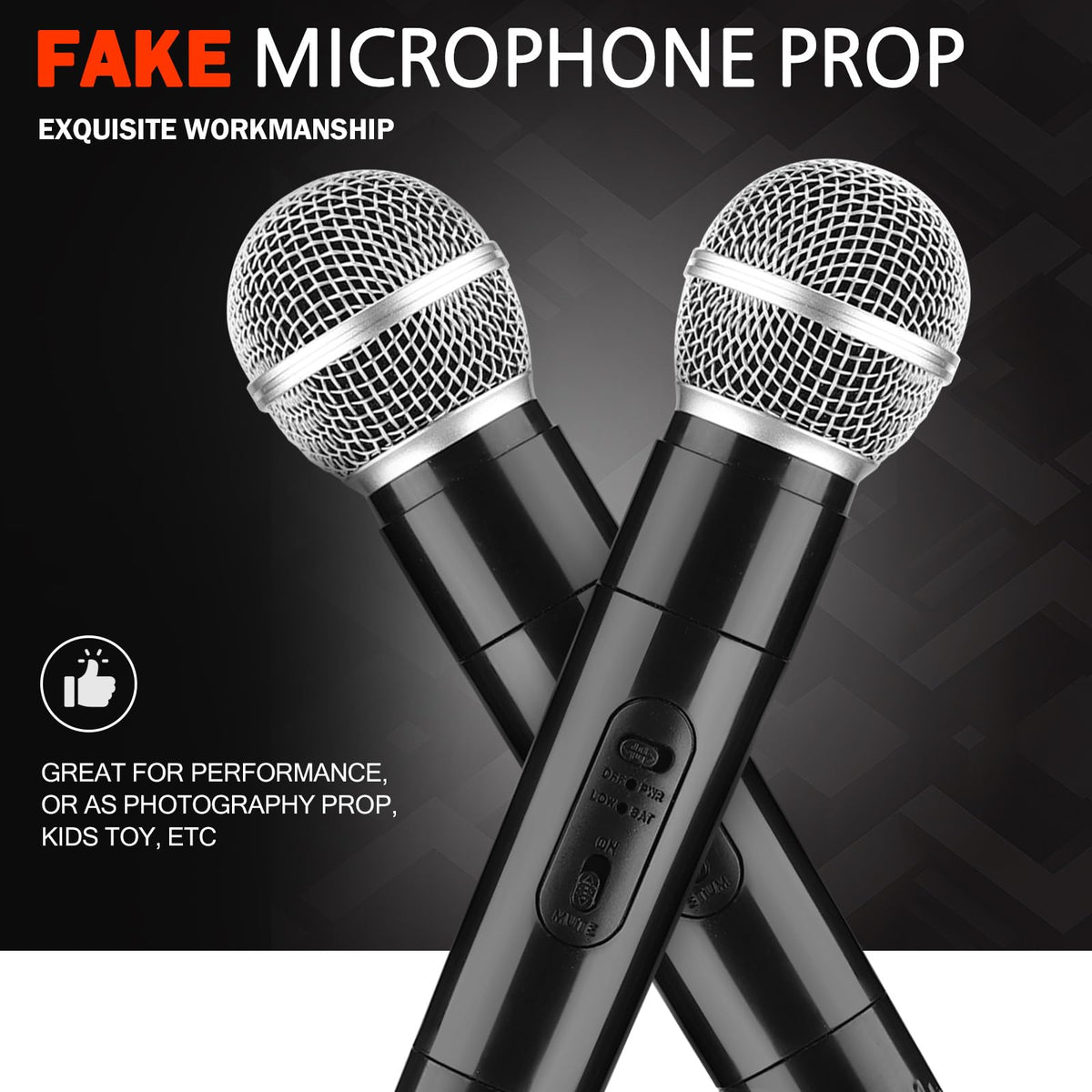 Facmogu 2PCS Fake Microphone Props – Realistic Plastic Mics for Costume Play, Karaoke & Parties