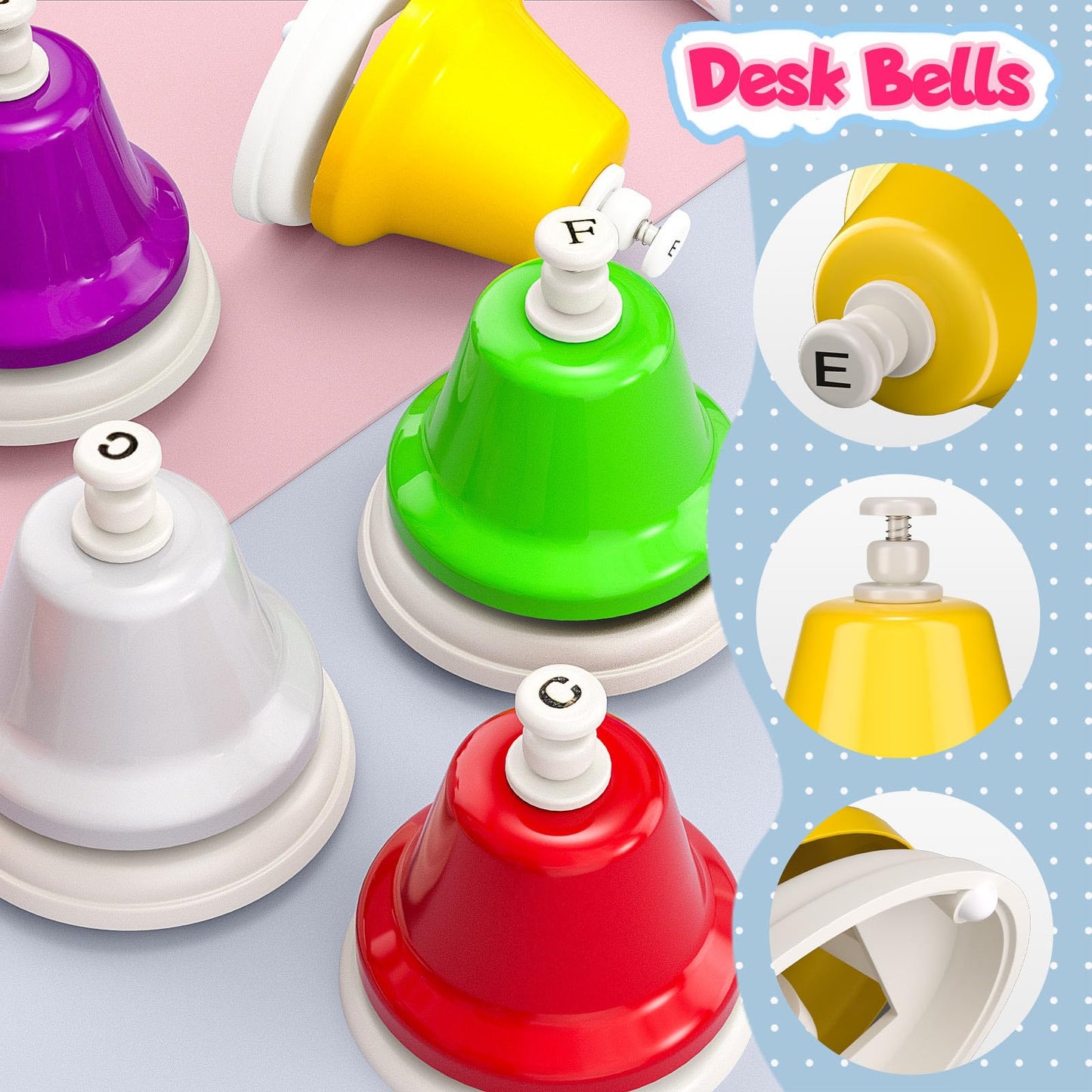 Facmogu Desk Bells — 8-Note Rainbow Diatonic Hand Bells for Learning, Creativity & Fun