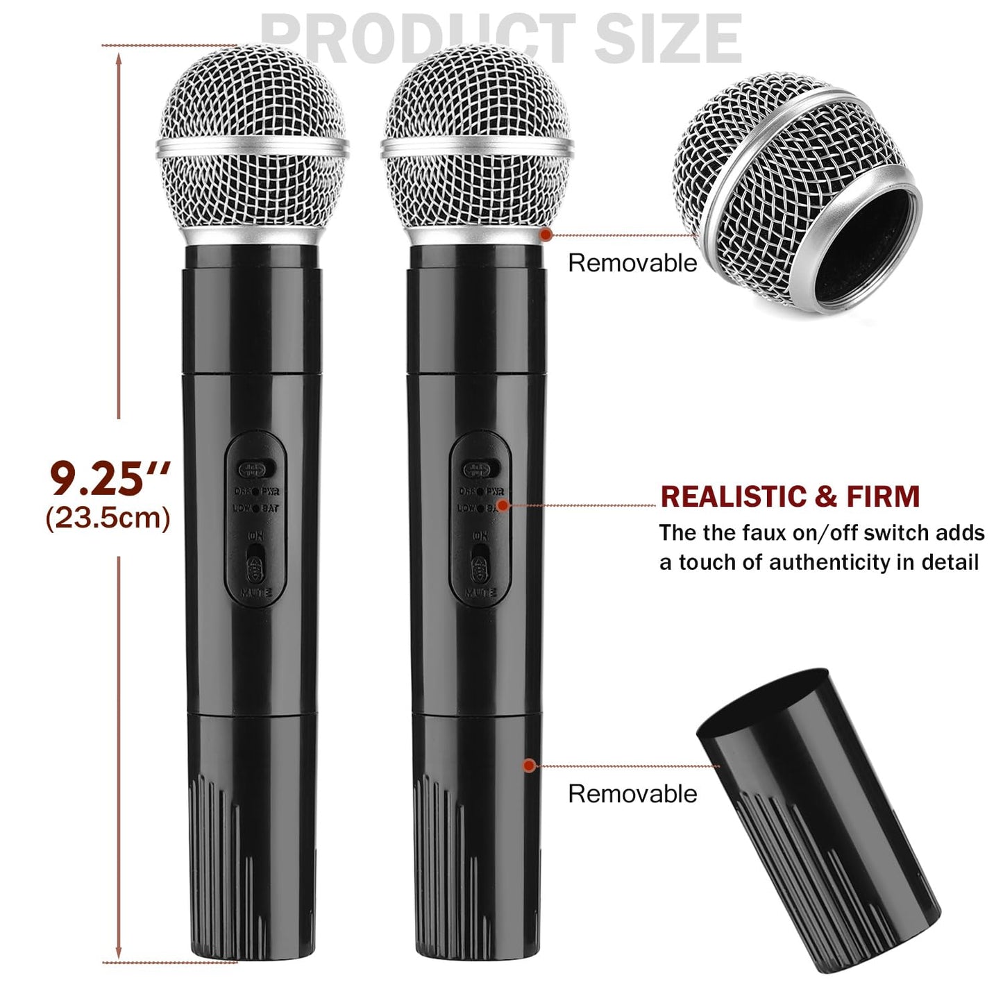 Facmogu 2PCS Fake Microphone Props – Realistic Plastic Mics for Costume Play, Karaoke & Parties