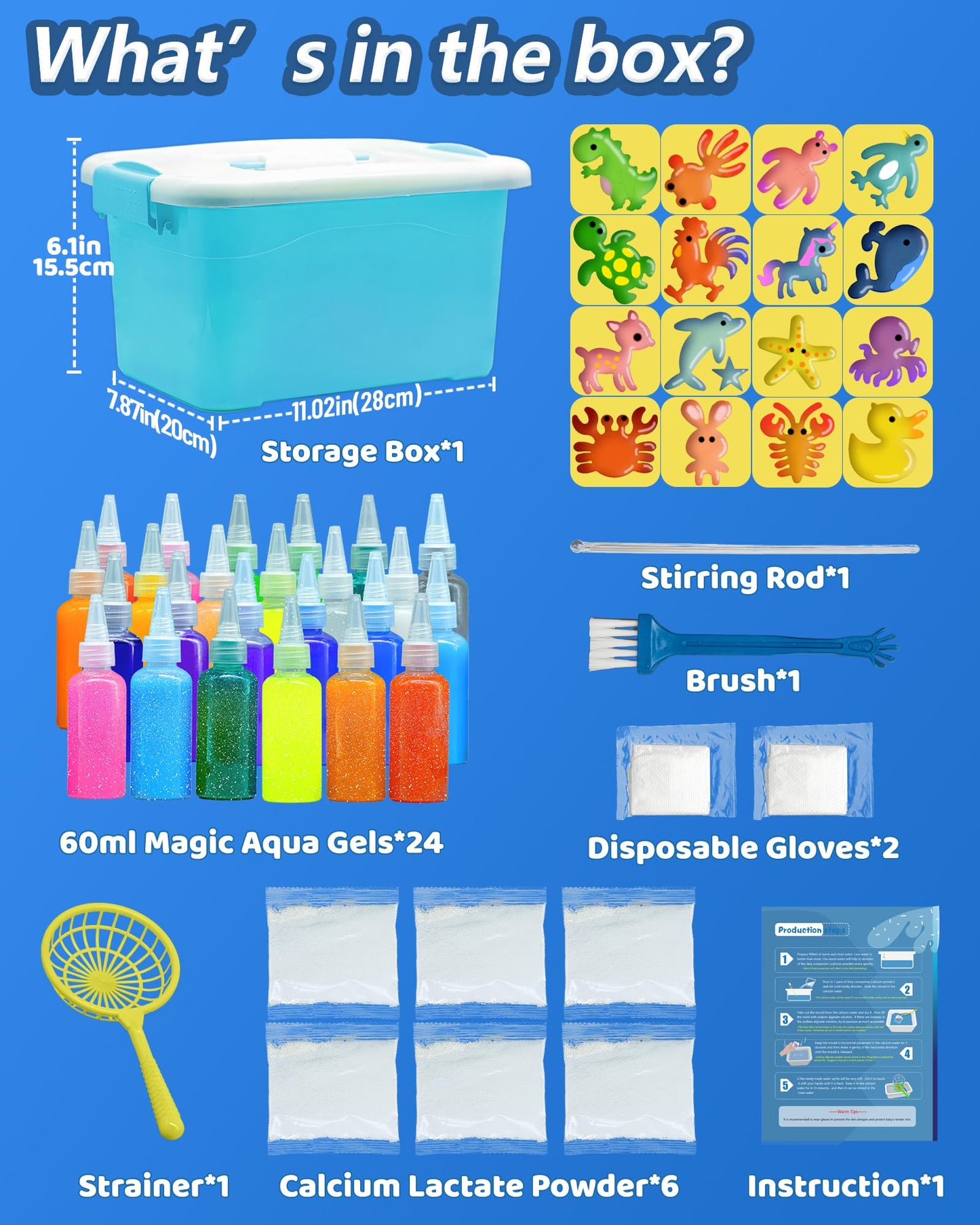 FADAWU 24 Colors Magic Water Elf Toy Kit – 16 Molds, DIY Squishy Maker for Kids