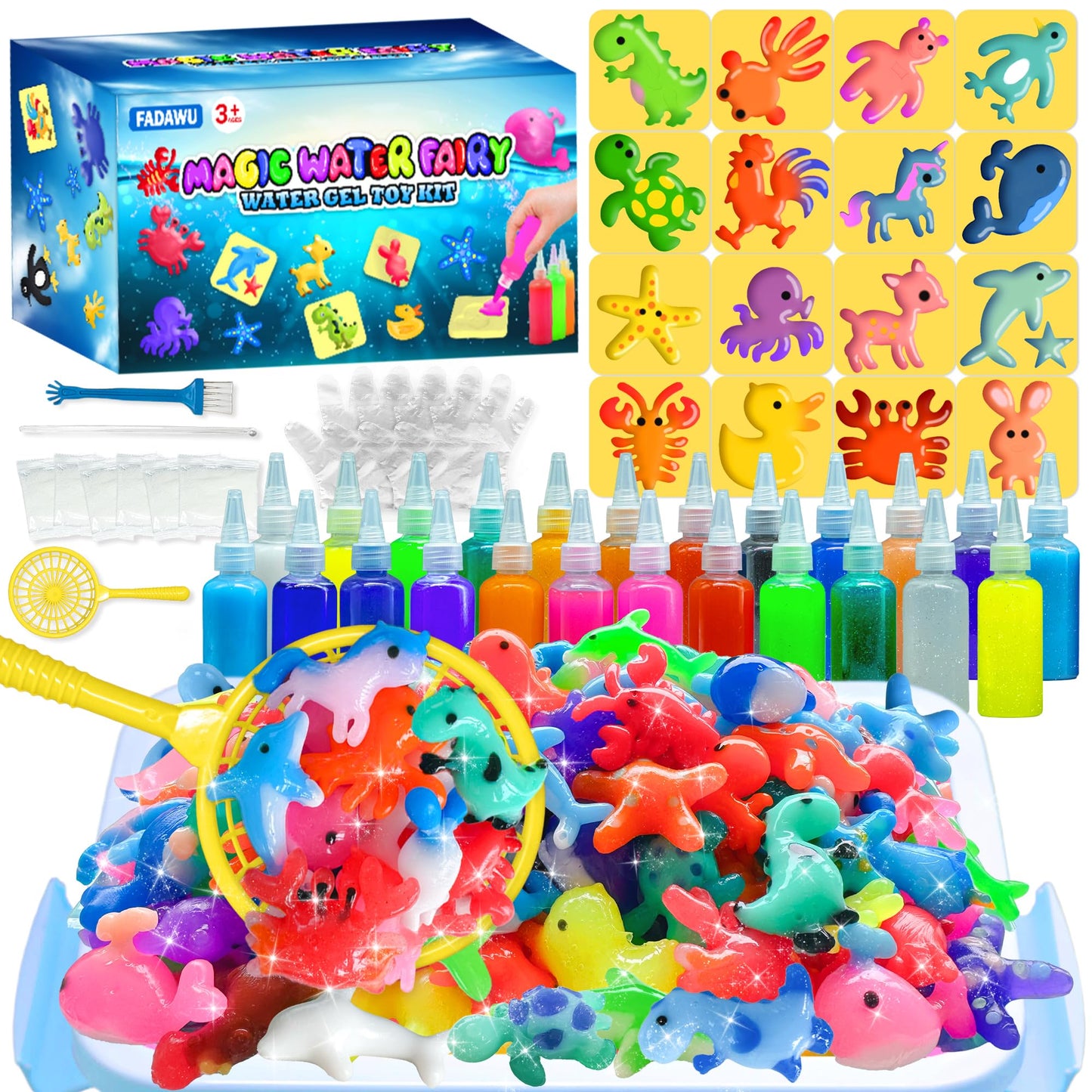 FADAWU 24 Colors Magic Water Elf Toy Kit – 16 Molds, DIY Squishy Maker for Kids
