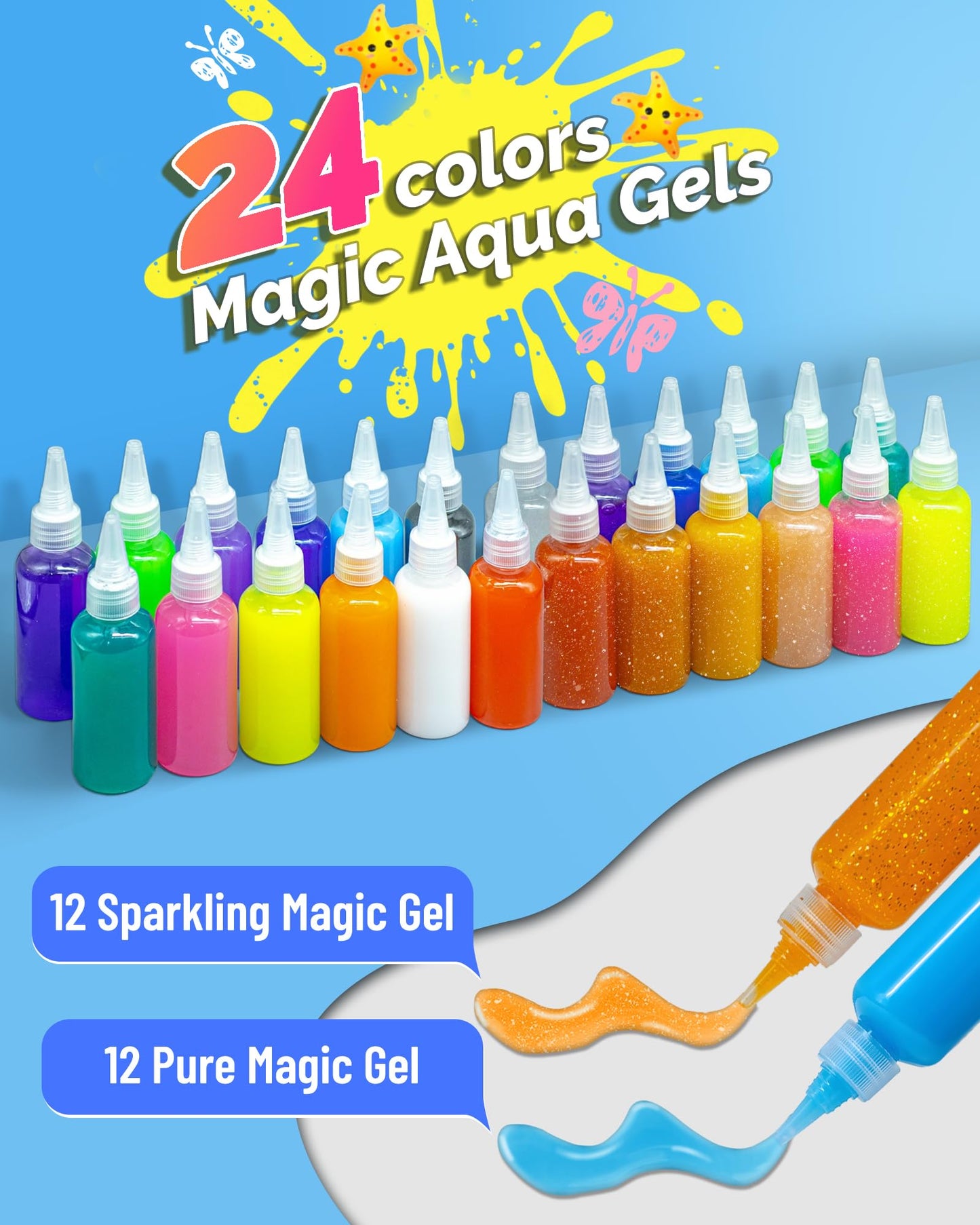 FADAWU 24 Colors Magic Water Elf Toy Kit – 16 Molds, DIY Squishy Maker for Kids