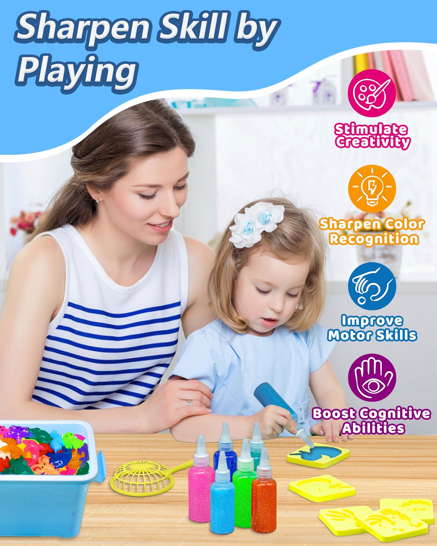 FADAWU 24 Colors Magic Water Elf Toy Kit – 16 Molds, DIY Squishy Maker for Kids