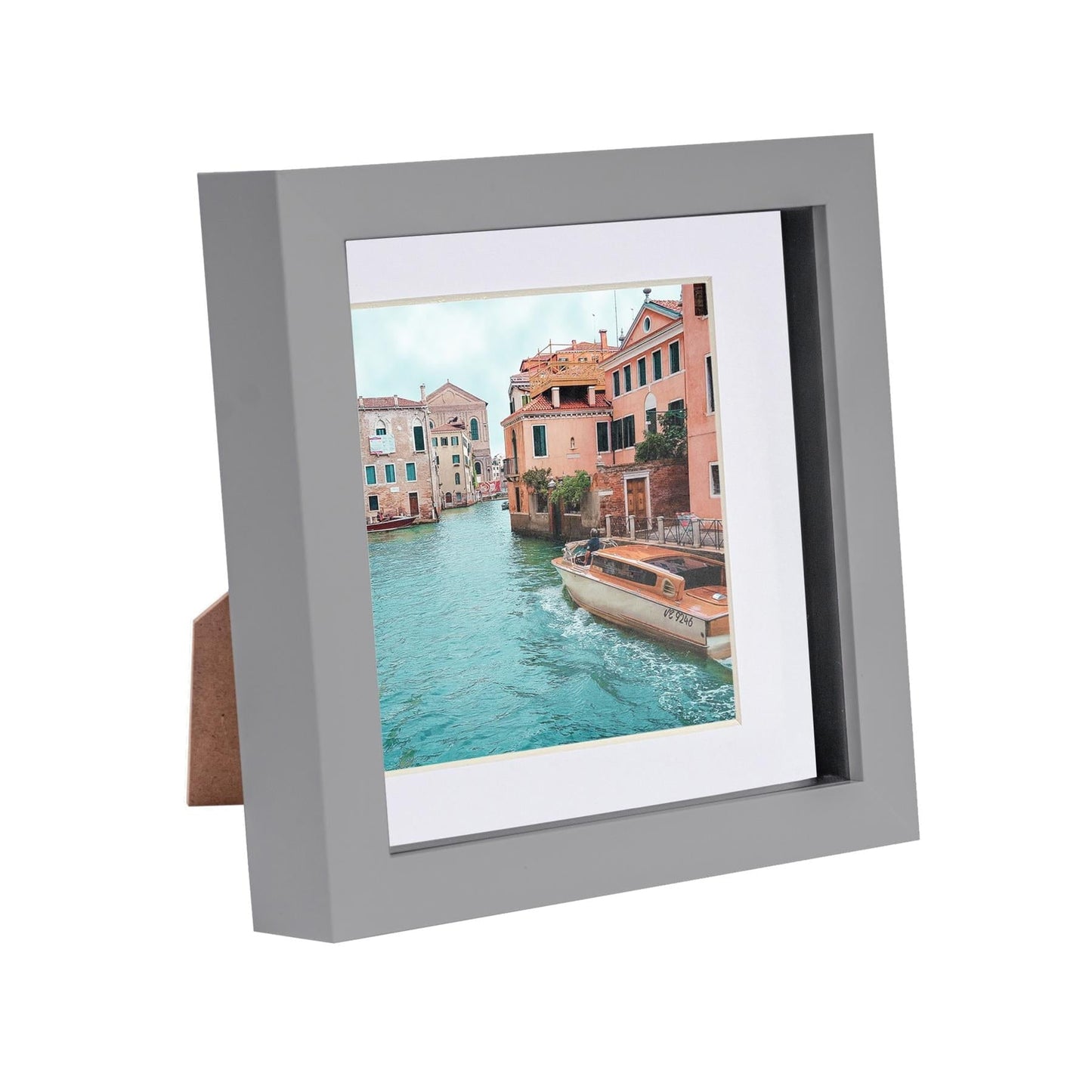 Grey 6" x 6" 3D Box Photo Frame with 4" x 4" Mount