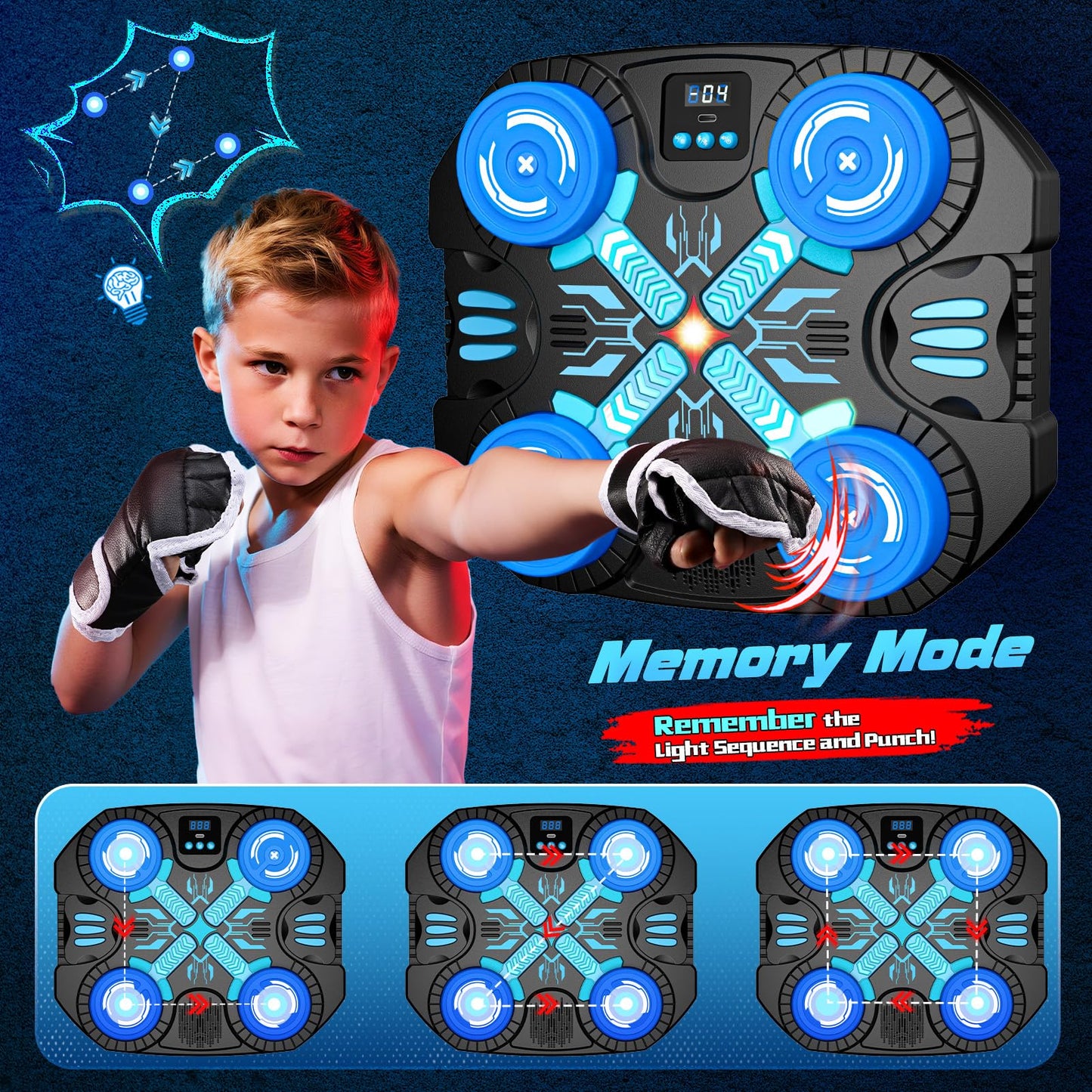 faentwc Boxing Machine with Music for Kids — 3 Modes, 14 Levels, Wall-Mounted Bluetooth Punching Target