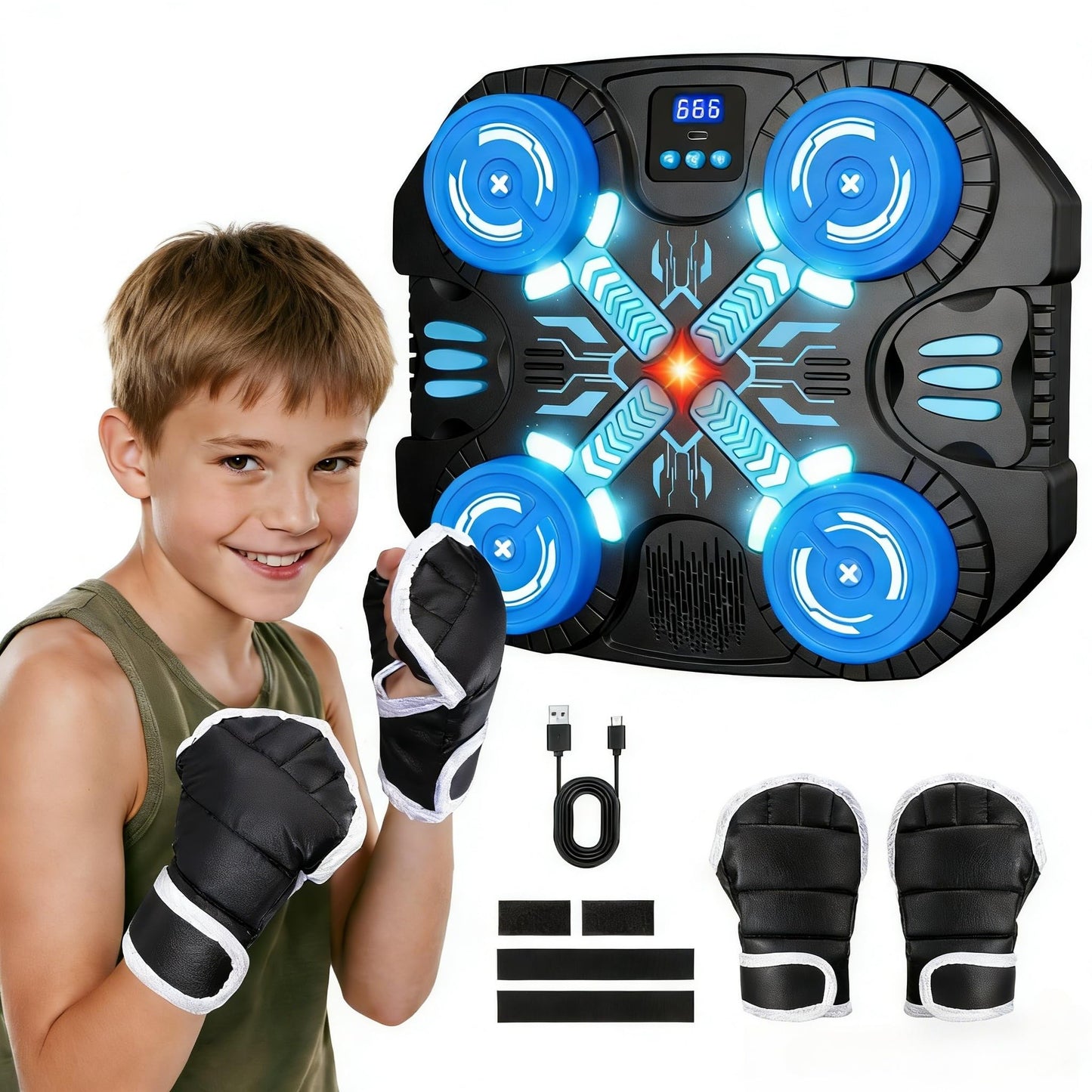 faentwc Boxing Machine with Music for Kids — 3 Modes, 14 Levels, Wall-Mounted Bluetooth Punching Target