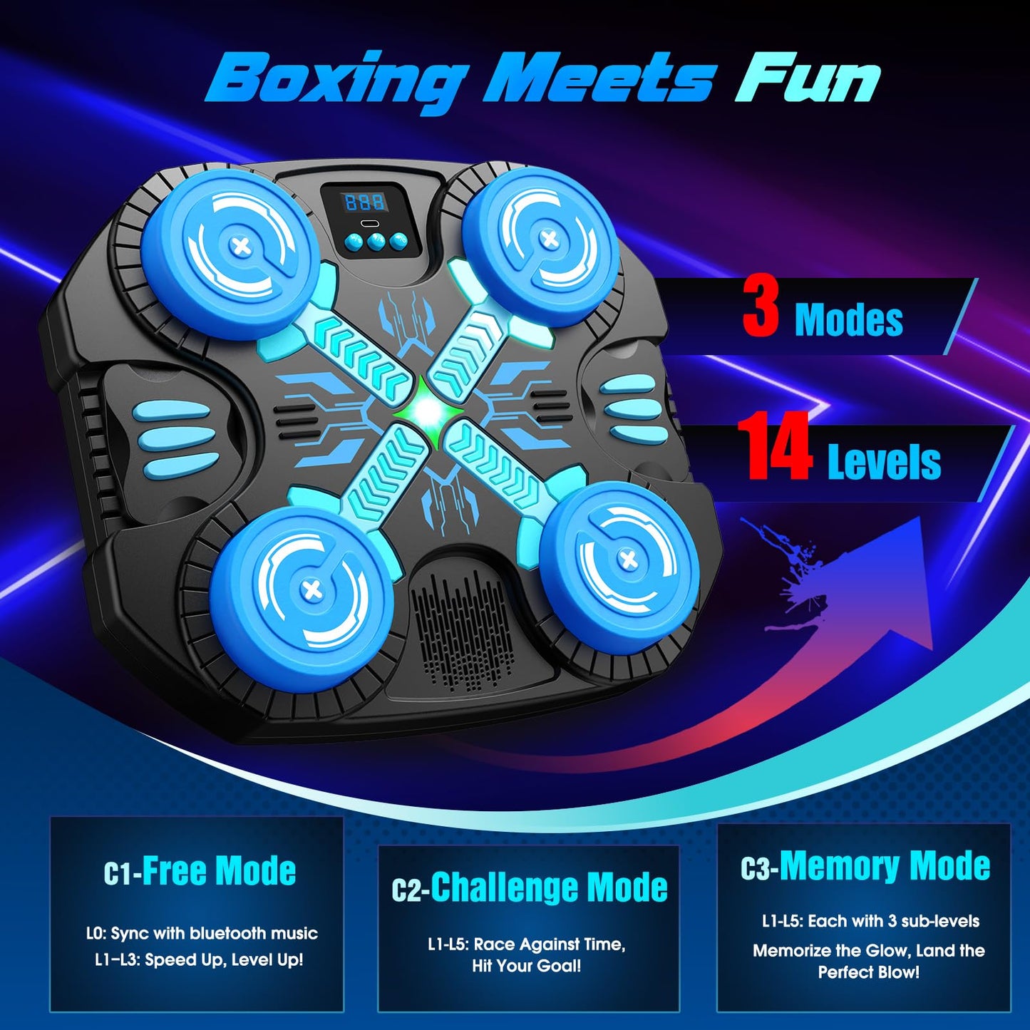 faentwc Boxing Machine with Music for Kids — 3 Modes, 14 Levels, Wall-Mounted Bluetooth Punching Target
