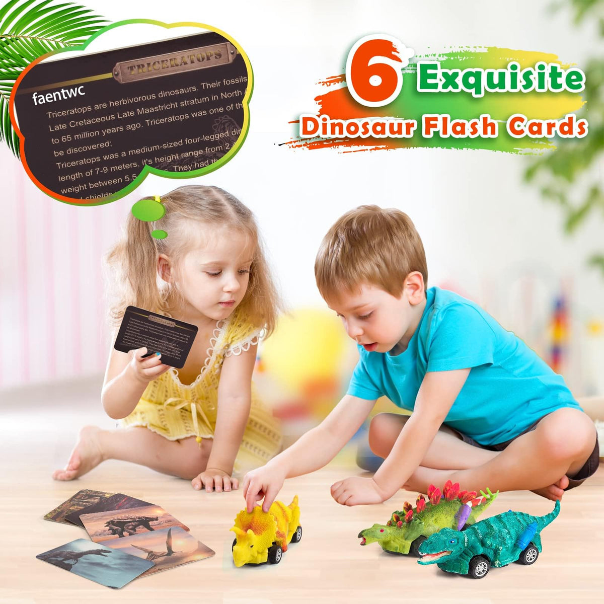 faentwc Dinosaur Painting Toys for Kids 5-7 | 2-in-1 Art Kit and Pull-Back Cars