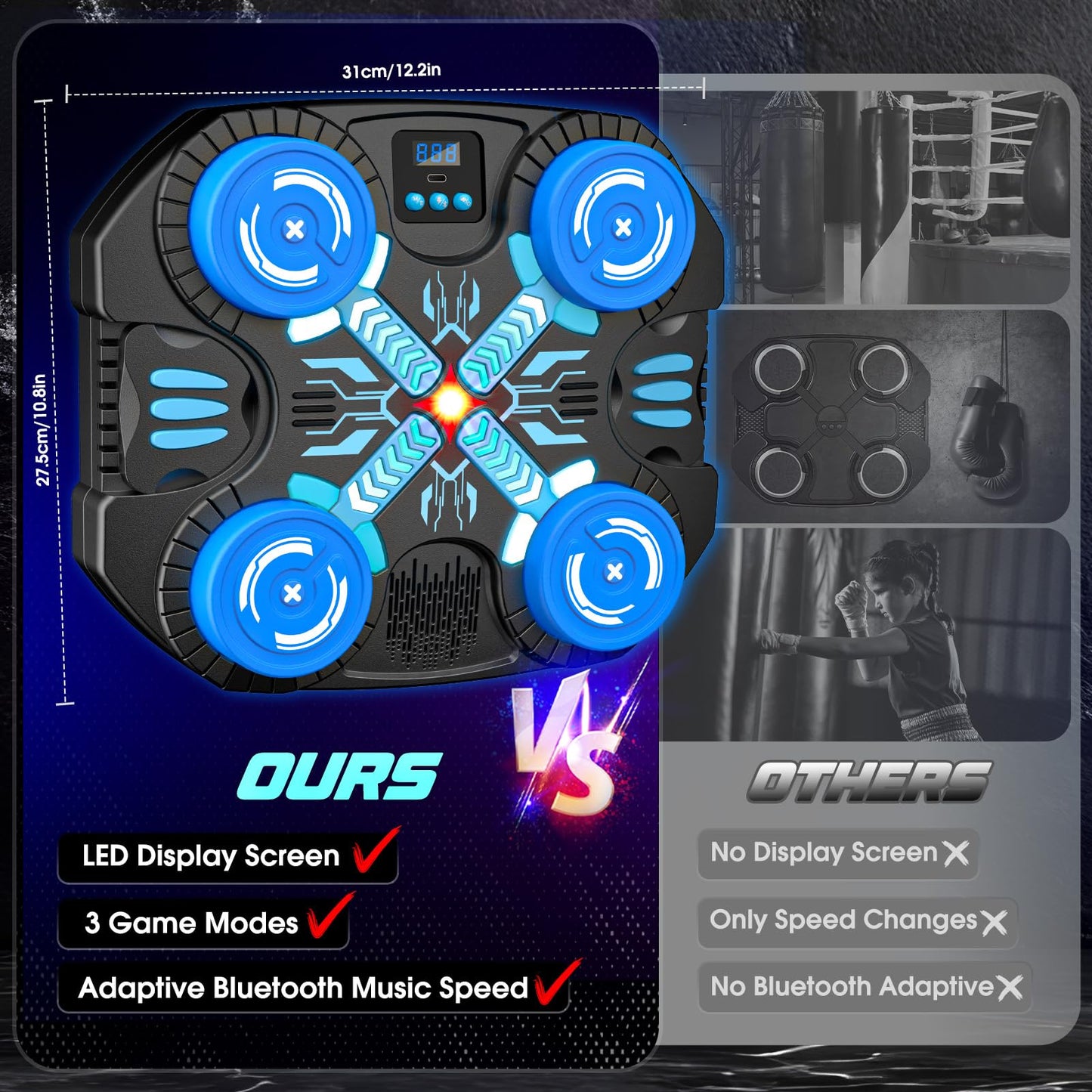 faentwc Boxing Machine with Music for Kids — 3 Modes, 14 Levels, Wall-Mounted Bluetooth Punching Target