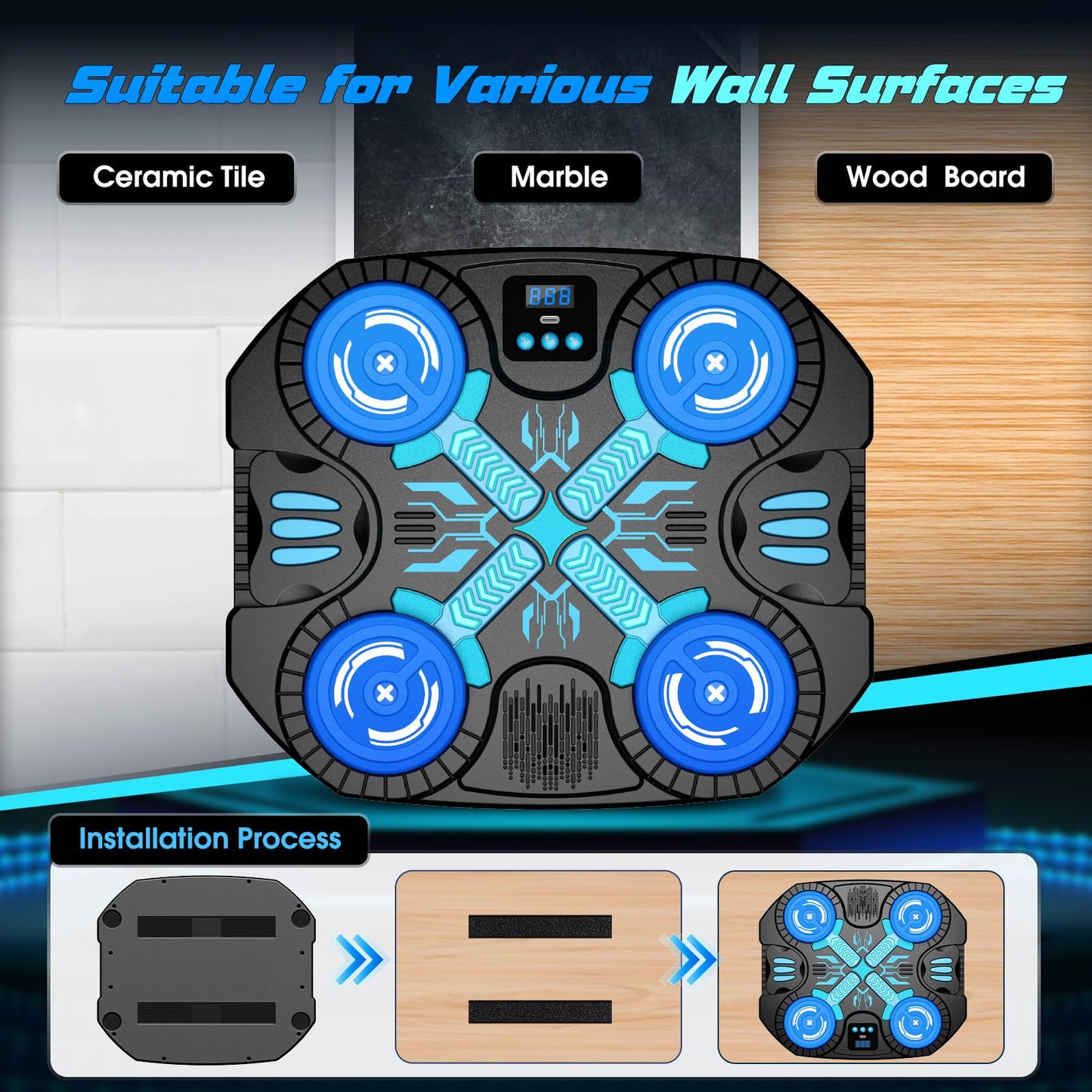 faentwc Boxing Machine with Music for Kids — 3 Modes, 14 Levels, Wall-Mounted Bluetooth Punching Target