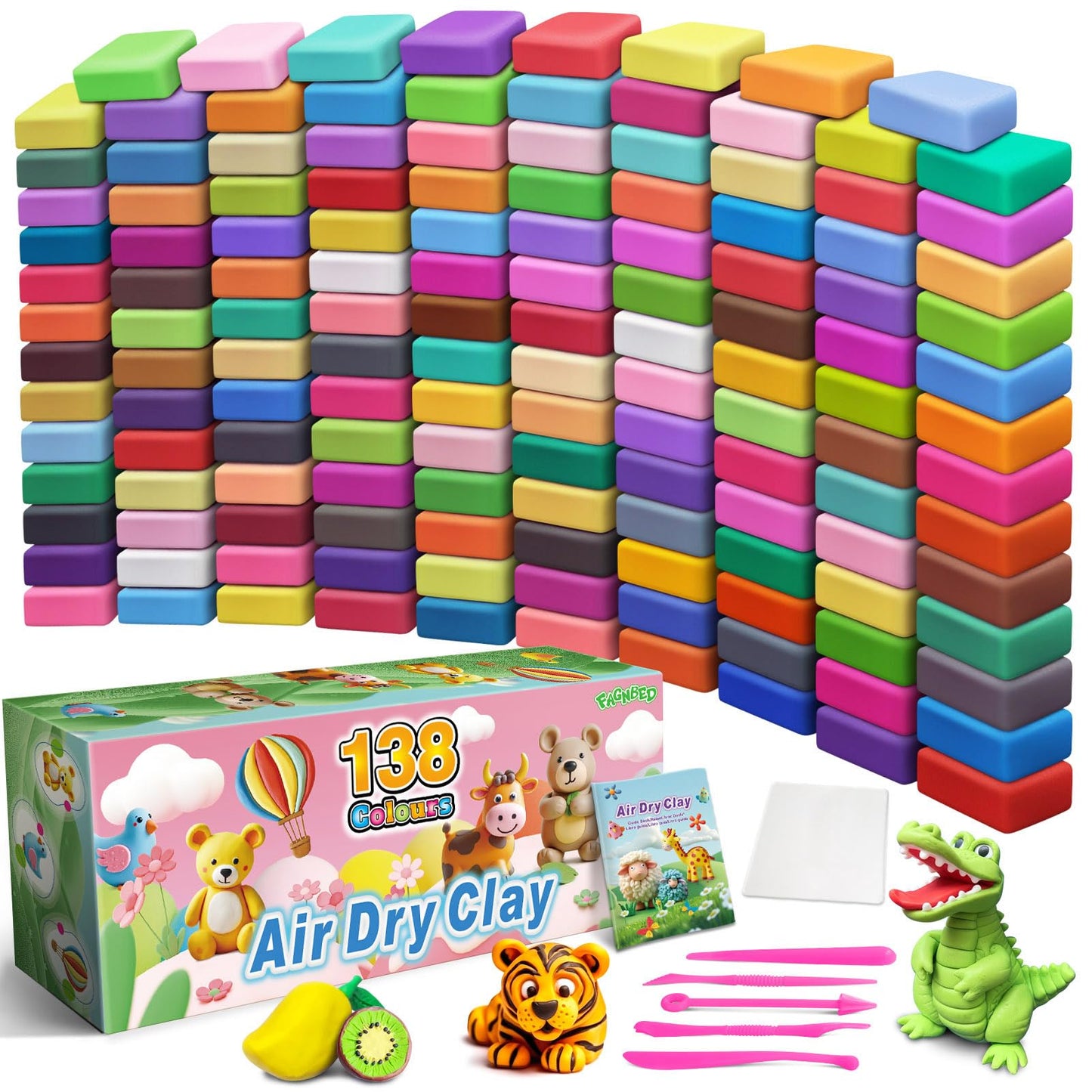 FAGNBED Air Dry Clay 138 Colors – Creative Modeling Kit for Kids 3-12