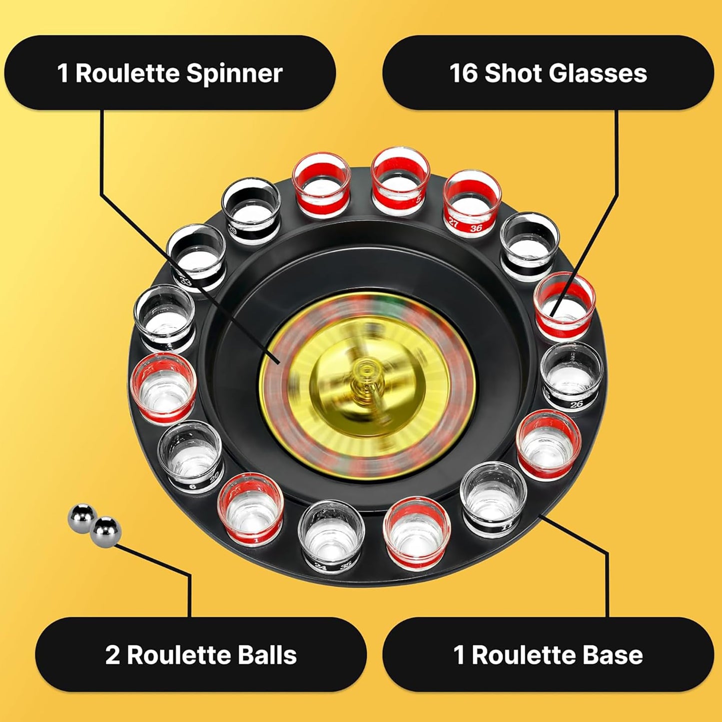 Fairly Odd Novelties Shot Glass Roulette – 16-Piece Set with 2 Metal Balls