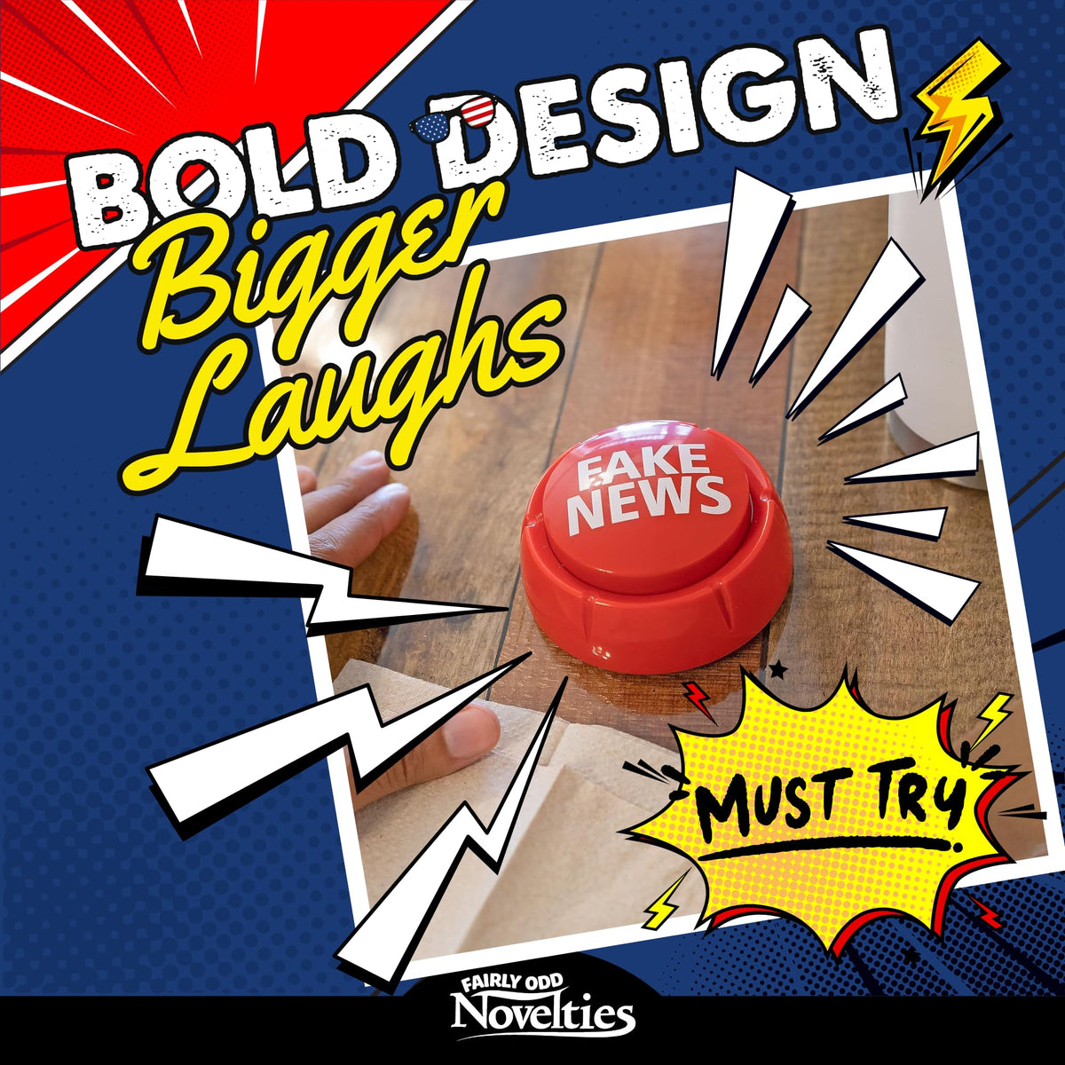 Fairly Odd Novelties Trumped Up Fake News Button – 7 Hilarious Donald Trump Sayings for Parties & Office Fun – Red