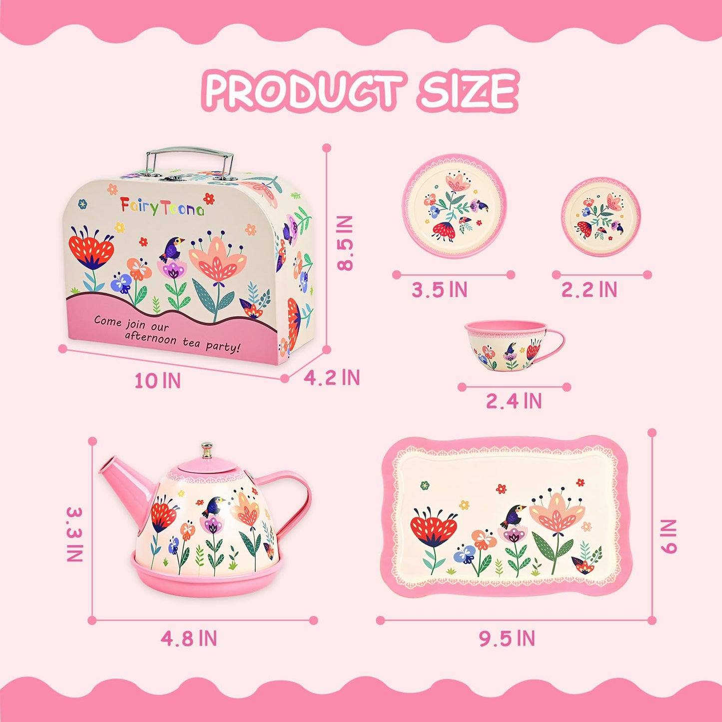 Fairy Toona Floral Tea Party Set – 15-Piece Pink Pretend Play Tea Set for Girls Aged 3–6