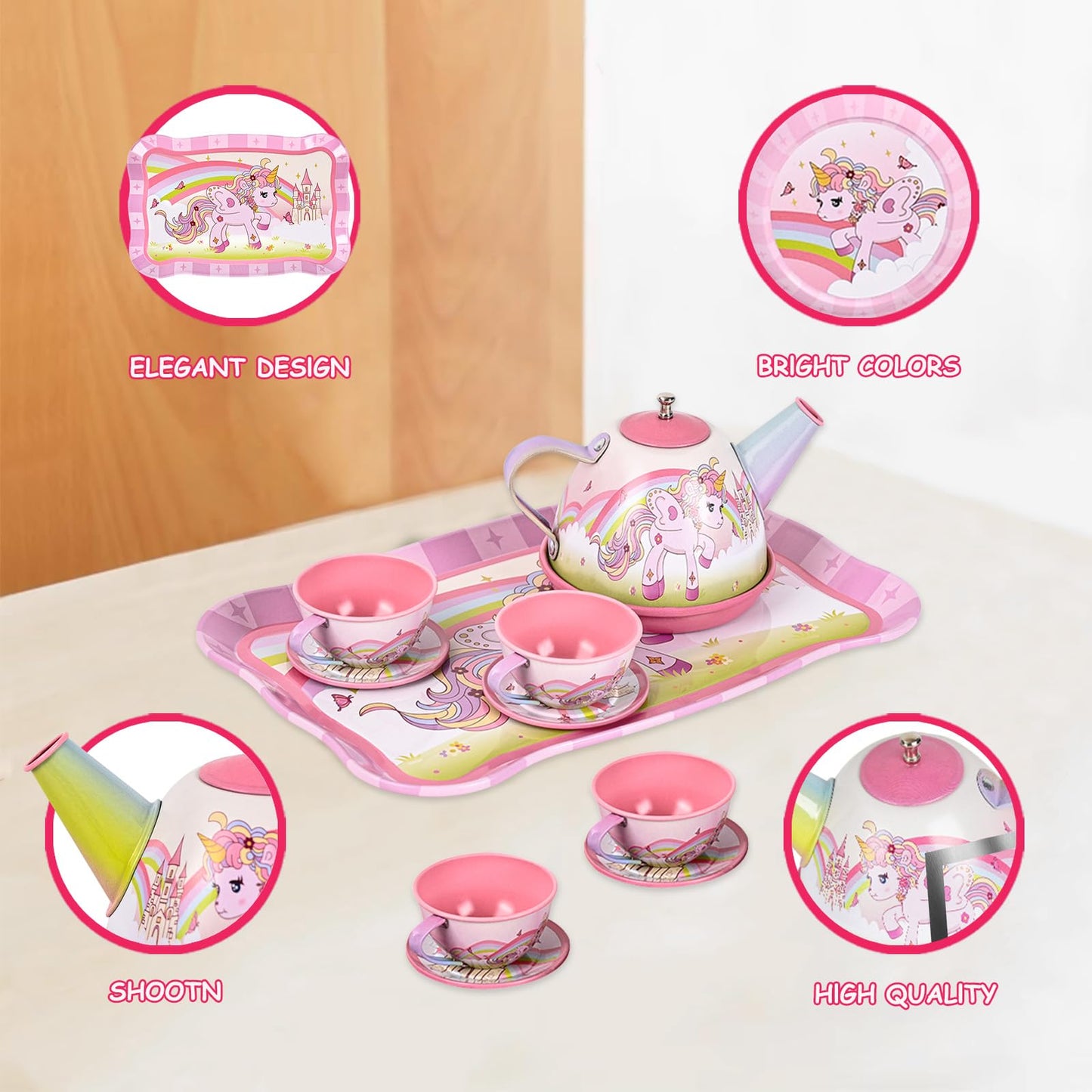 Fairy Toona Unicorn Tea Party Set – 15-Piece Pretend Play Kit for Girls Aged 3-6