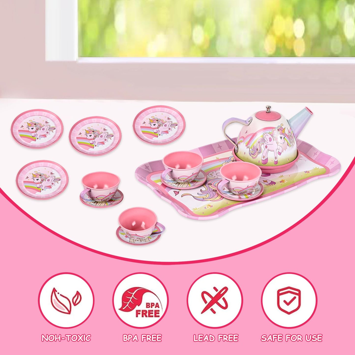 Fairy Toona Unicorn Tea Party Set – 15-Piece Pretend Play Kit for Girls Aged 3-6