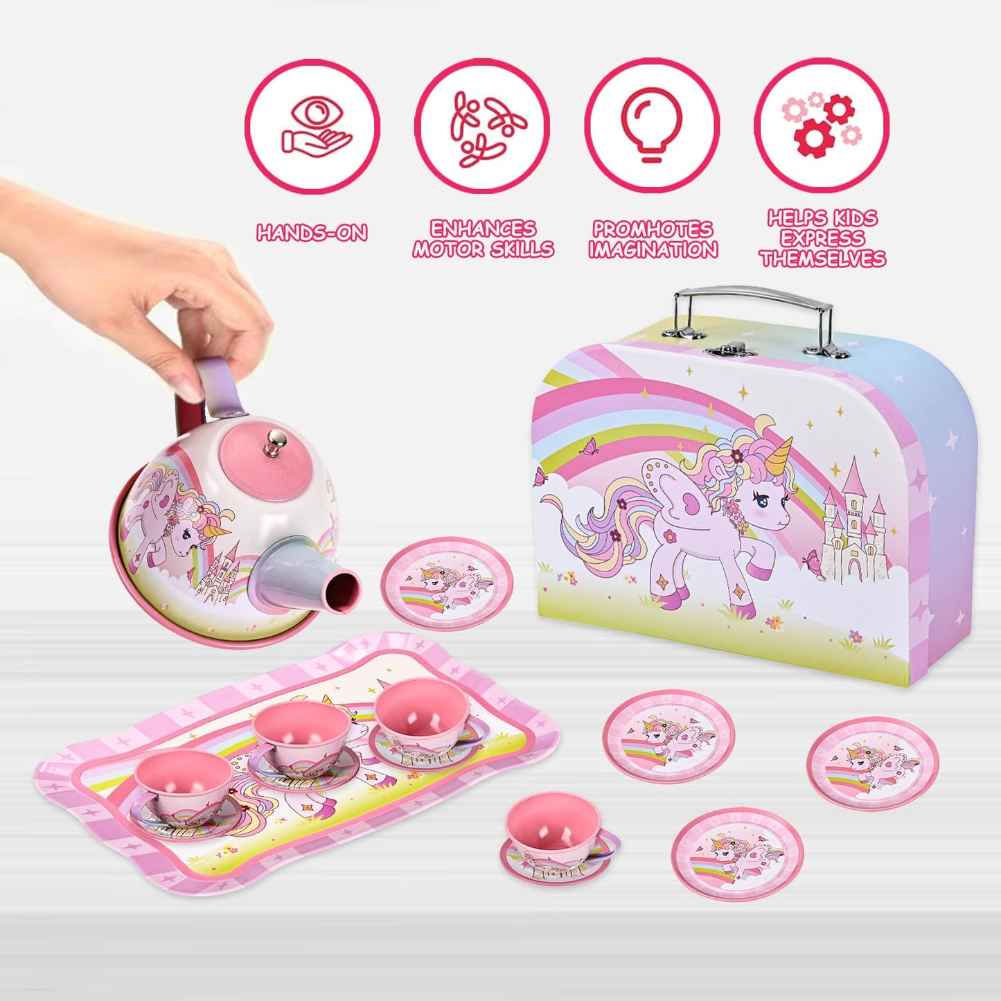 Fairy Toona Unicorn Tea Party Set – 15-Piece Pretend Play Kit for Girls Aged 3-6