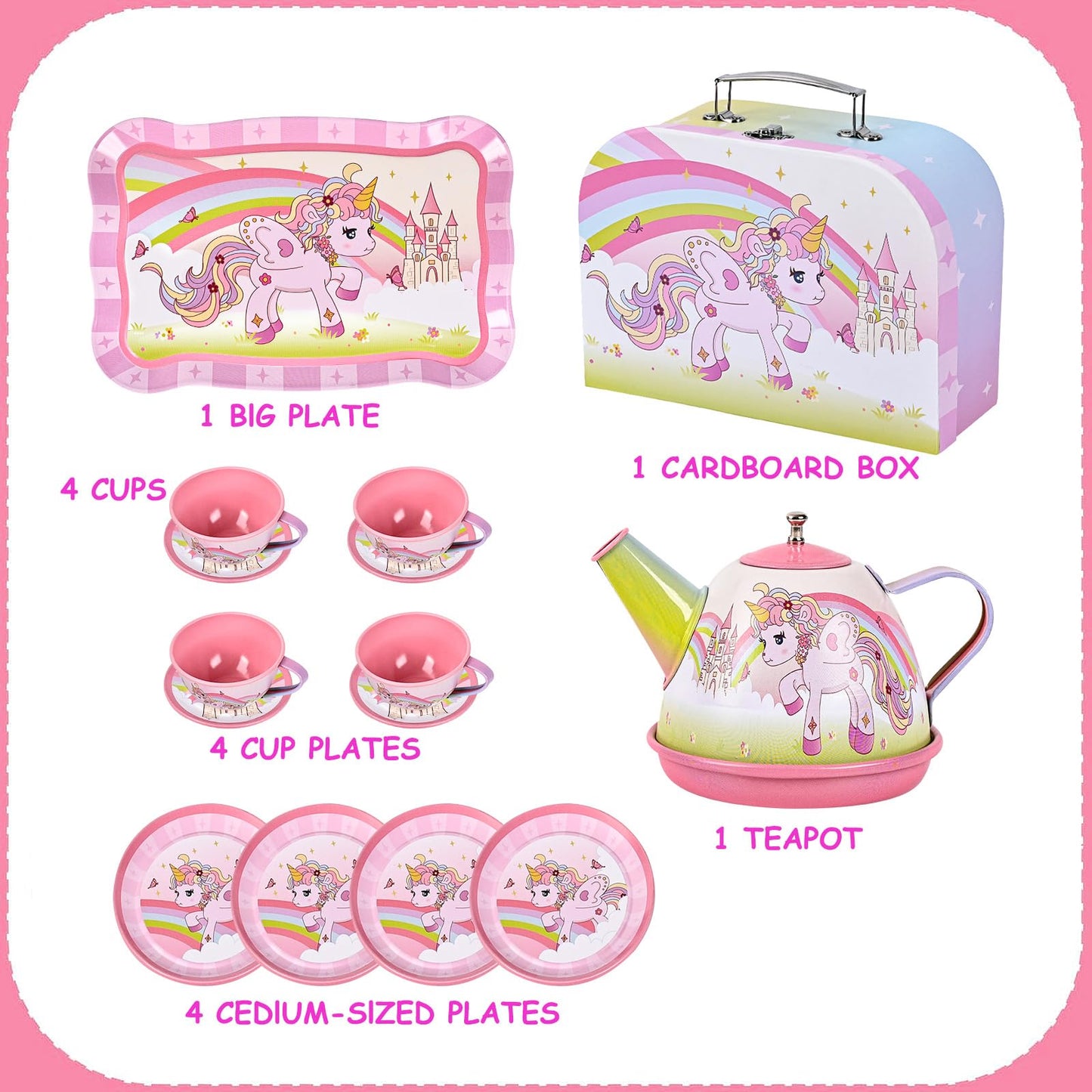 Fairy Toona Unicorn Tea Party Set – 15-Piece Pretend Play Kit for Girls Aged 3-6