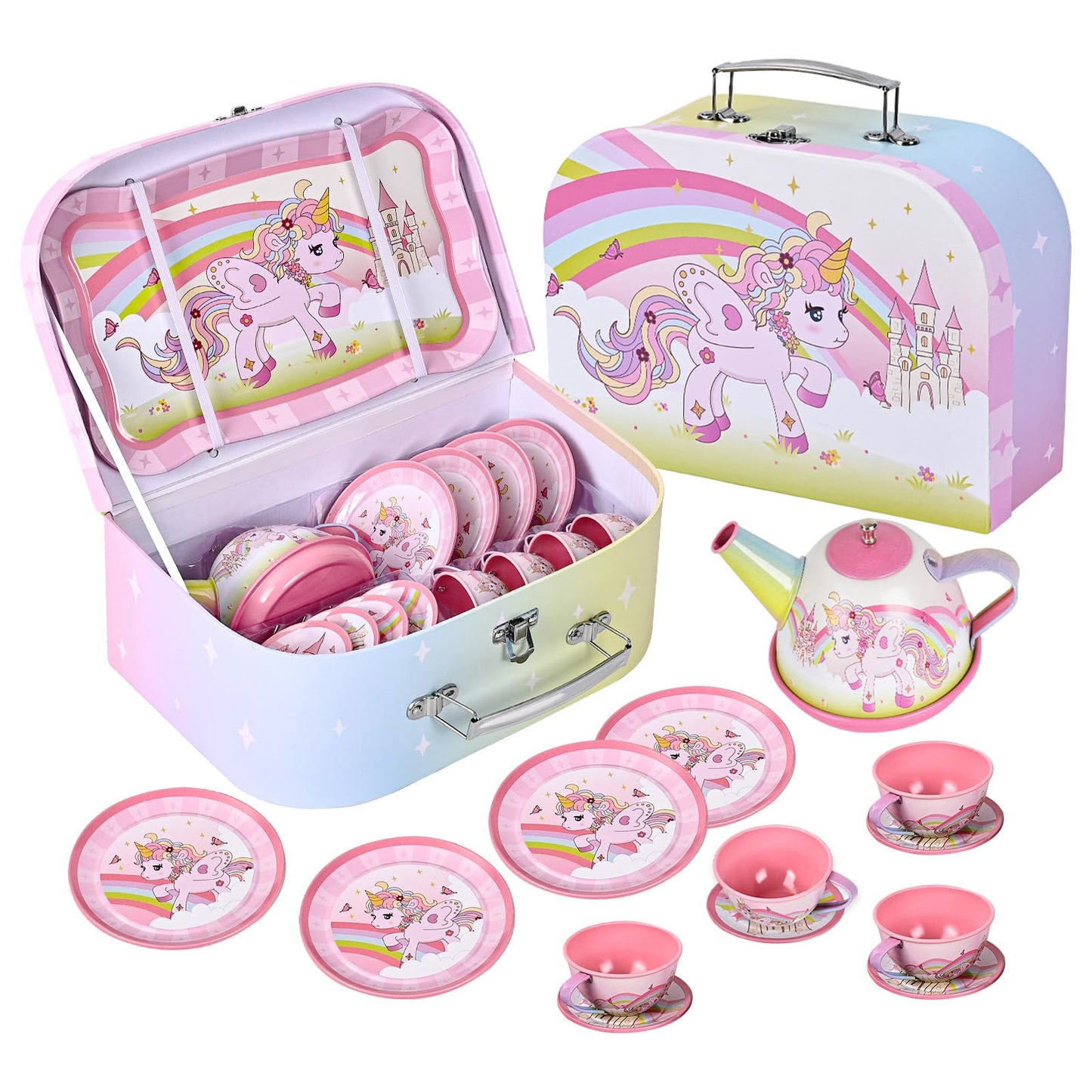 Fairy Toona Unicorn Tea Party Set – 15-Piece Pretend Play Kit for Girls Aged 3-6