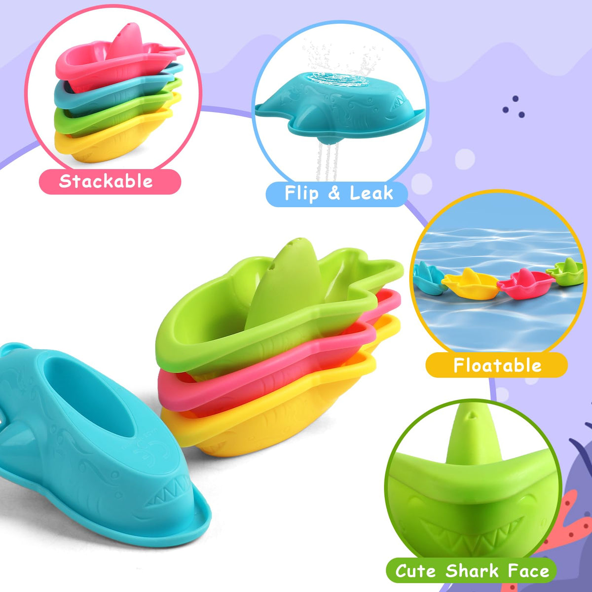 Fajiabao 6-Piece Baby Bath Toys Set – Mold-Free Toddler Water Play for 12+ Months