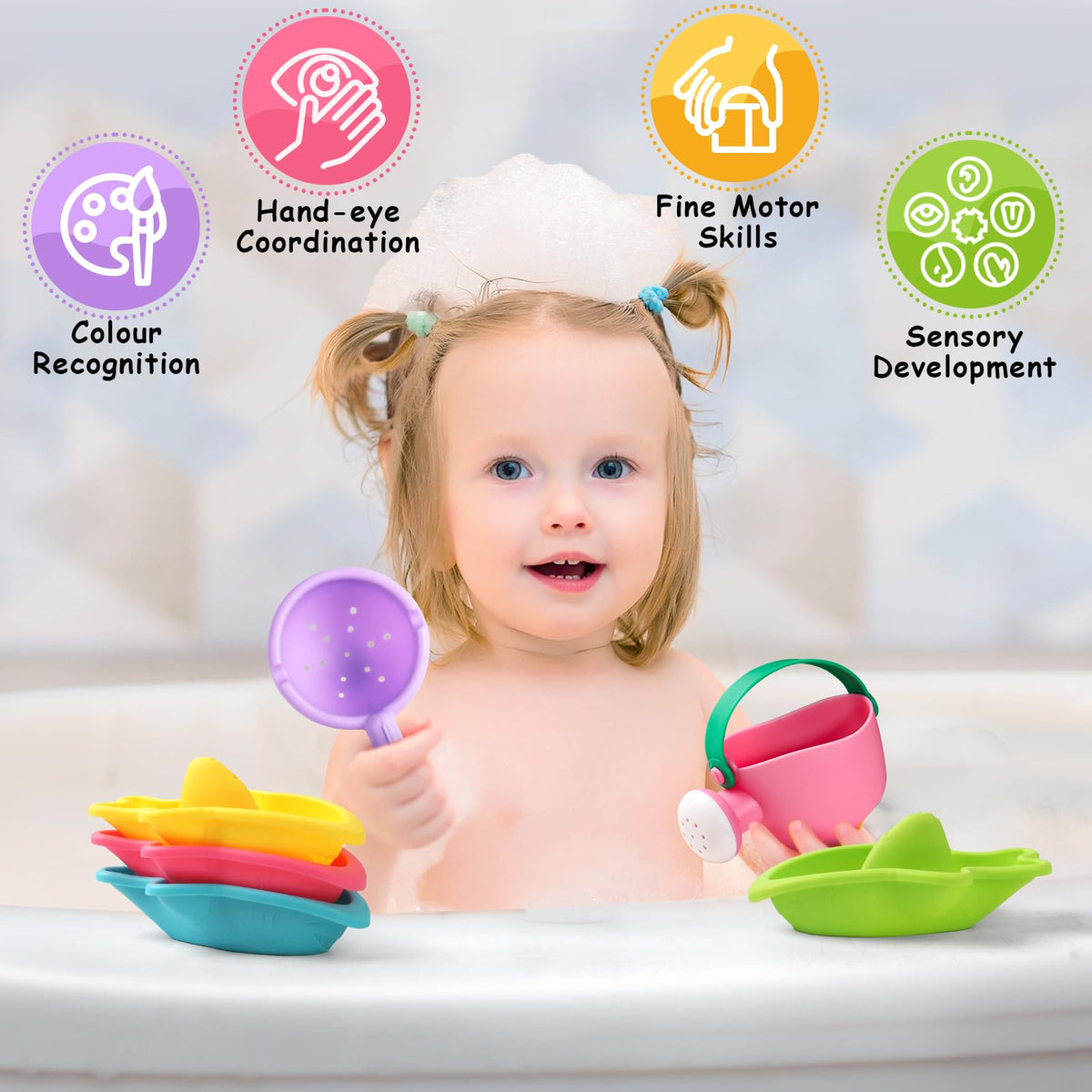 Fajiabao 6-Piece Baby Bath Toys Set – Mold-Free Toddler Water Play for 12+ Months