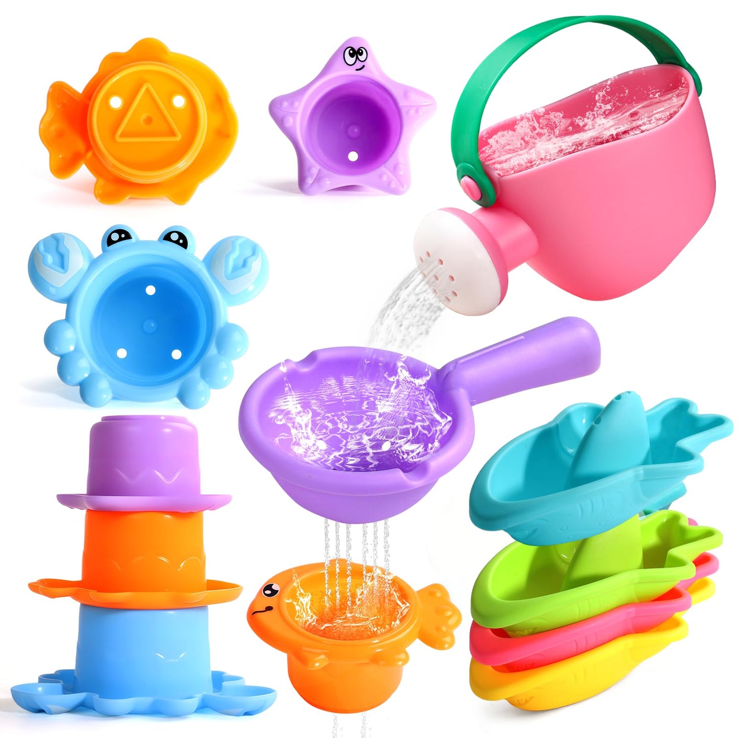 Fajiabao 9-Piece Baby Bath Toys — Mold-Free Bath Set for Toddlers 1-3