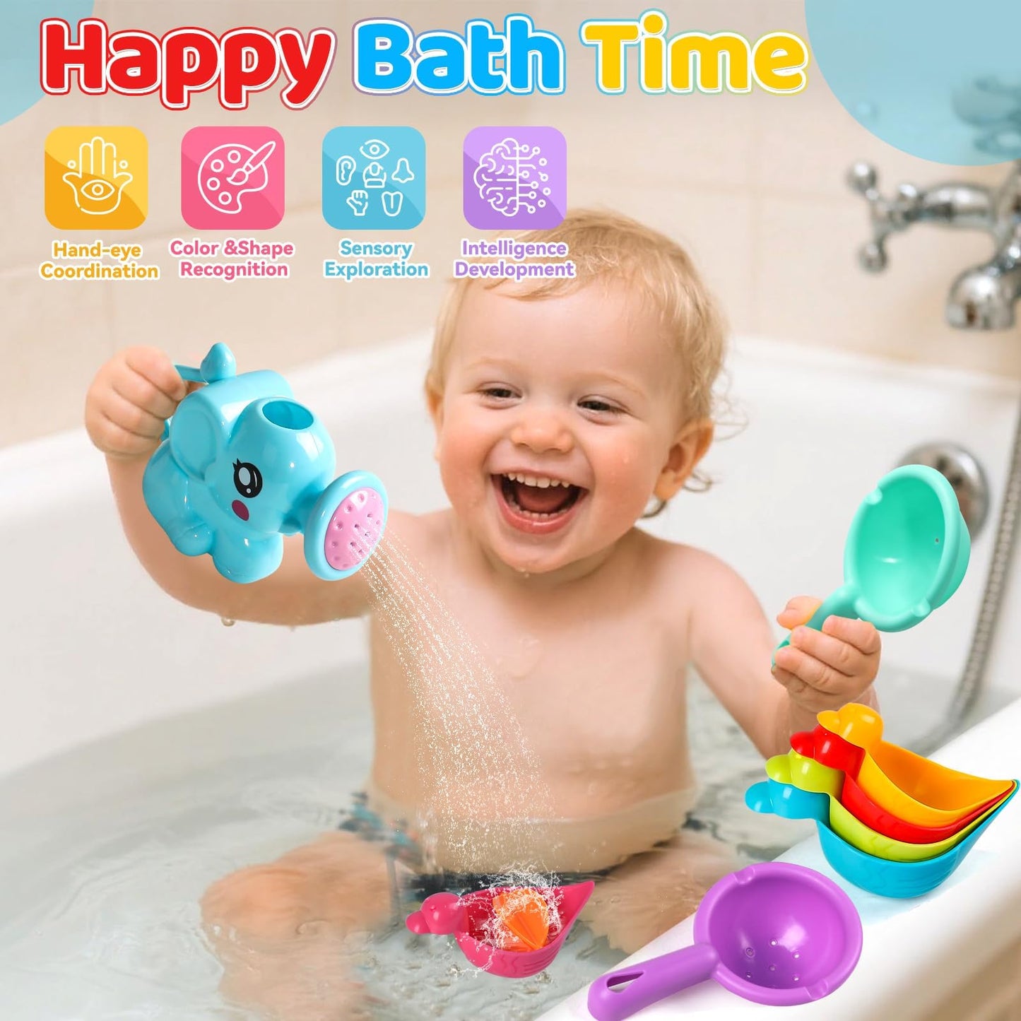 Fajiabao 8-Piece Mold-Free Bath Toys for Toddlers 1-3 – Floating Ducks & Water Play