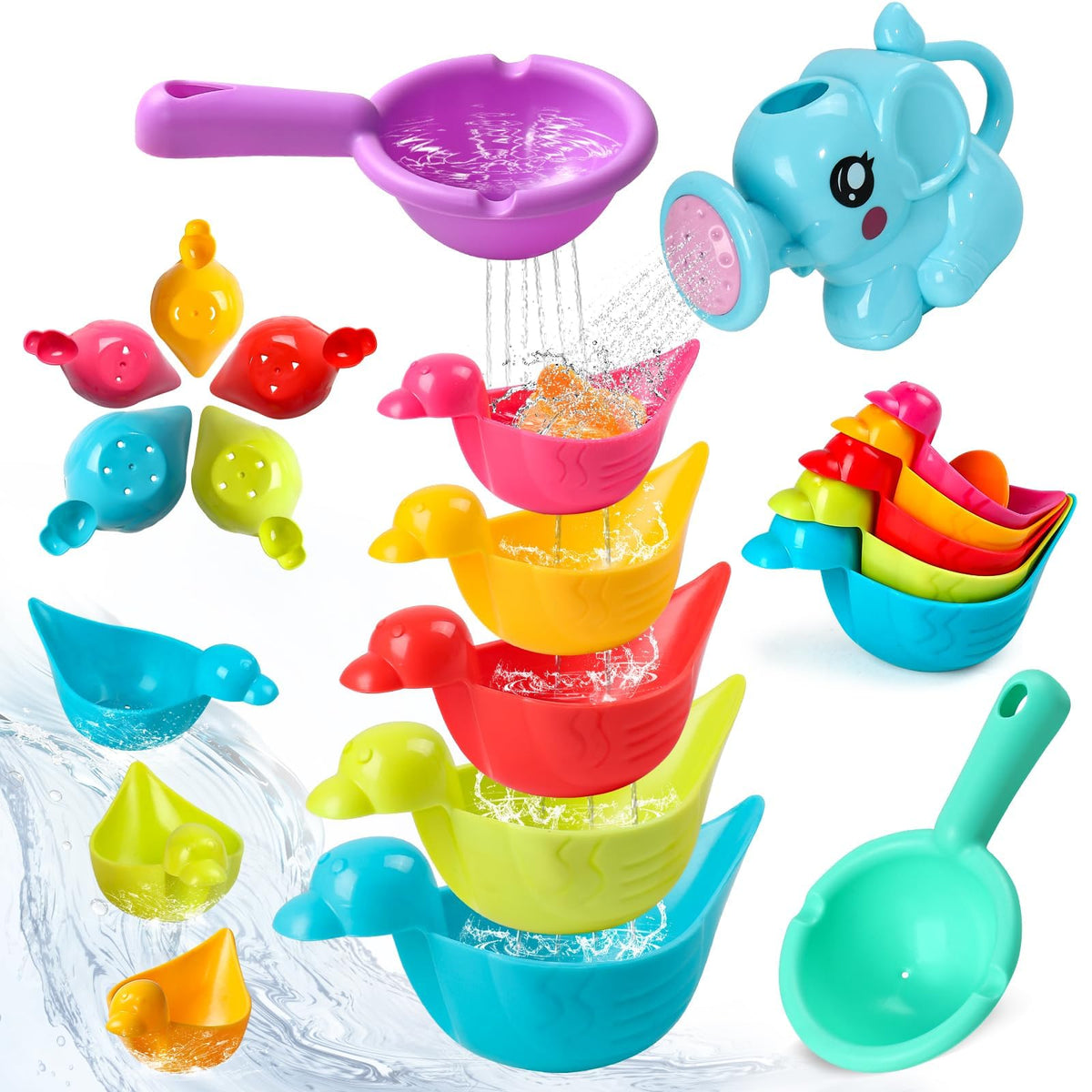 Fajiabao 8-Piece Mold-Free Bath Toys for Toddlers 1-3 – Floating Ducks & Water Play