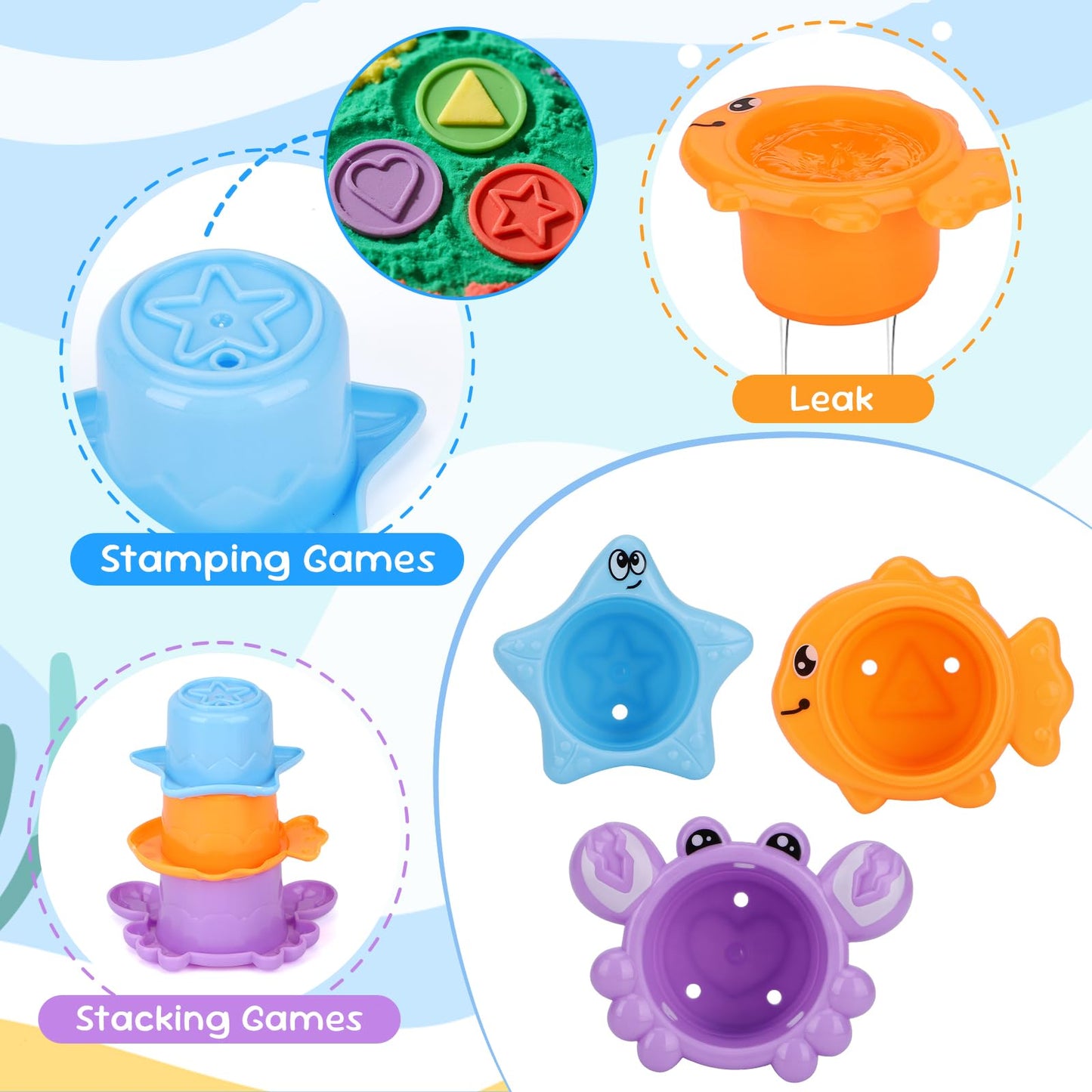 Fajiabao 9-Piece Baby Bath Toys — Mold-Free Bath Set for Toddlers 1-3